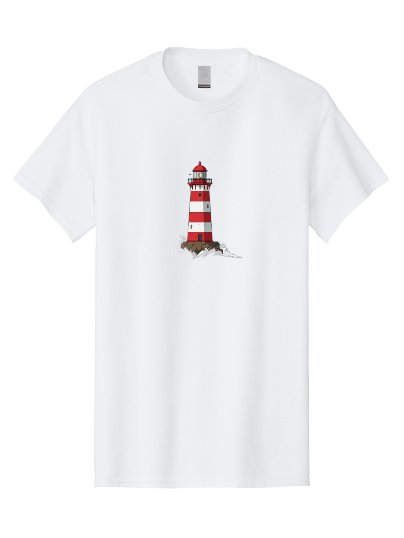 Red-And-White-Lighthouse Men'S Graphic Tee, 100% Cotton, Comfortable Casual Summer Wear, Machine Washable, Striped Lighthouse, Red And White Lighthouse, Rocky Coastline, Coastal Scenery, Maritime Navigation, Ocean Waves, Serene Atmosphere, Bae246 13