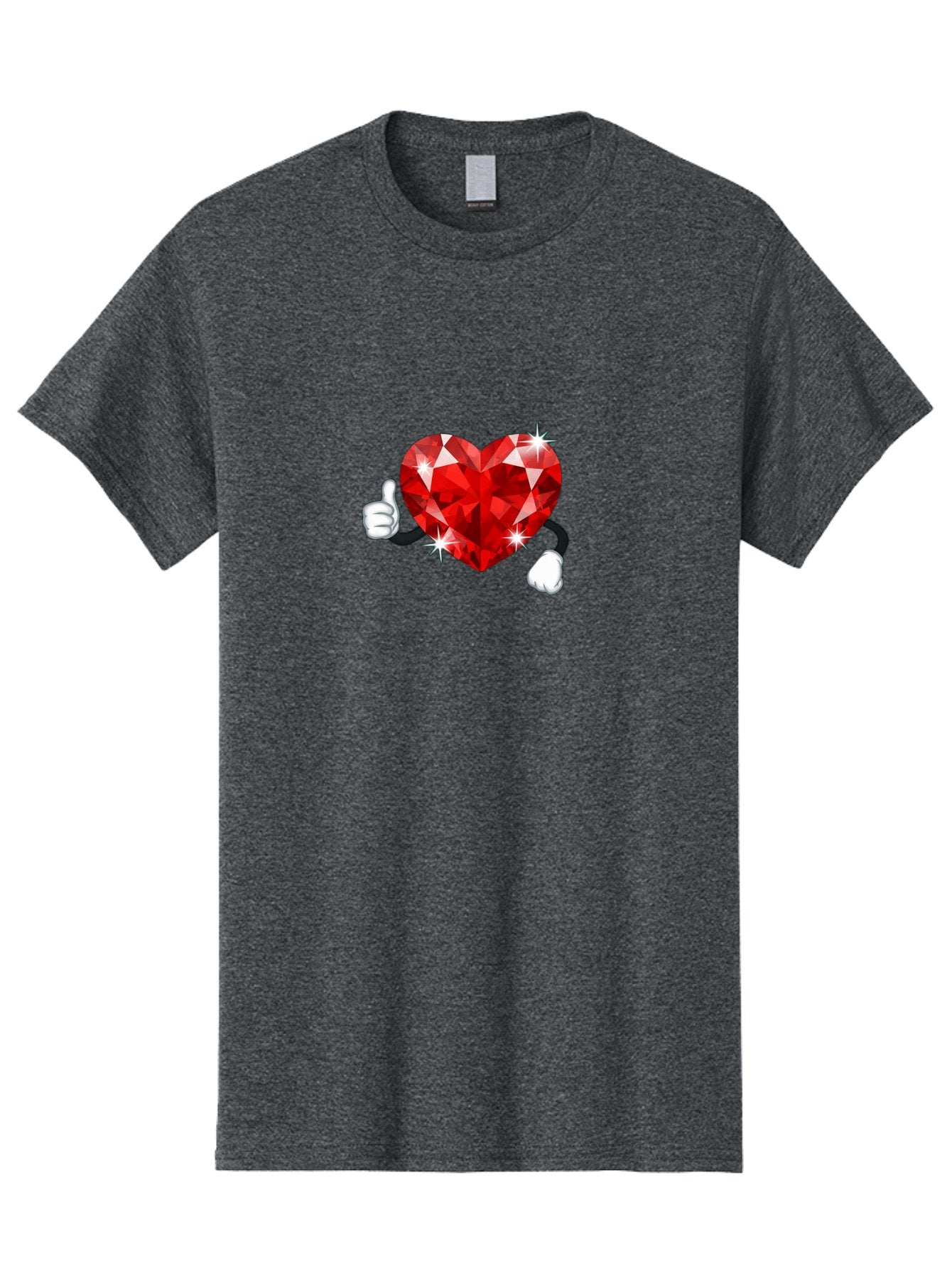 Red-Diamond-Heart Men'S Graphic Tee, 100% Cotton, Comfortable Casual Summer Wear, Machine Washable, Red Heart Gem, Thumbs Up, Sparkling Gemstone, Shiny Heart, Love Symbol, Valentine'S Day, Heart Shape, Gemstone Character, Sparkling Effect, Bae247 10