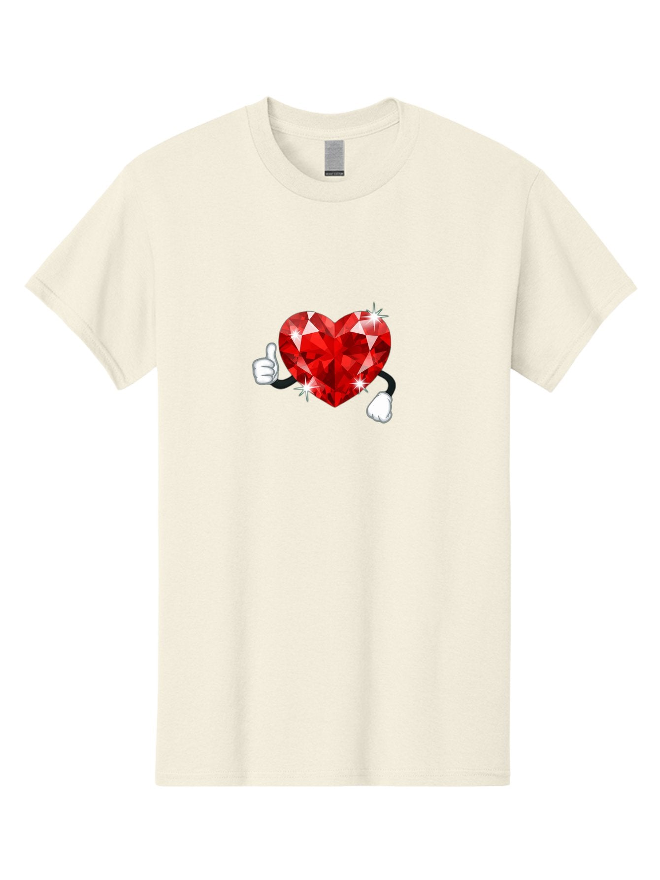 Red-Diamond-Heart Men'S Graphic Tee, 100% Cotton, Comfortable Casual Summer Wear, Machine Washable, Red Heart Gem, Thumbs Up, Sparkling Gemstone, Shiny Heart, Love Symbol, Valentine'S Day, Heart Shape, Gemstone Character, Sparkling Effect, Bae247 12