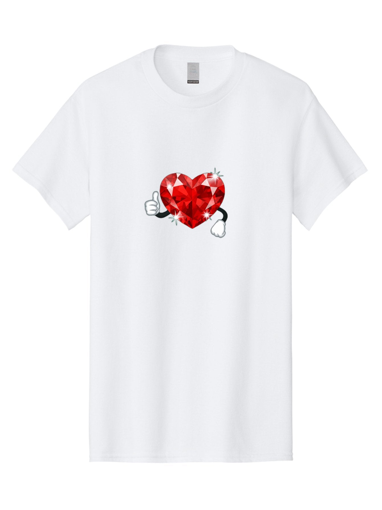 Red-Diamond-Heart Men'S Graphic Tee, 100% Cotton, Comfortable Casual Summer Wear, Machine Washable, Red Heart Gem, Thumbs Up, Sparkling Gemstone, Shiny Heart, Love Symbol, Valentine'S Day, Heart Shape, Gemstone Character, Sparkling Effect, Bae247 5
