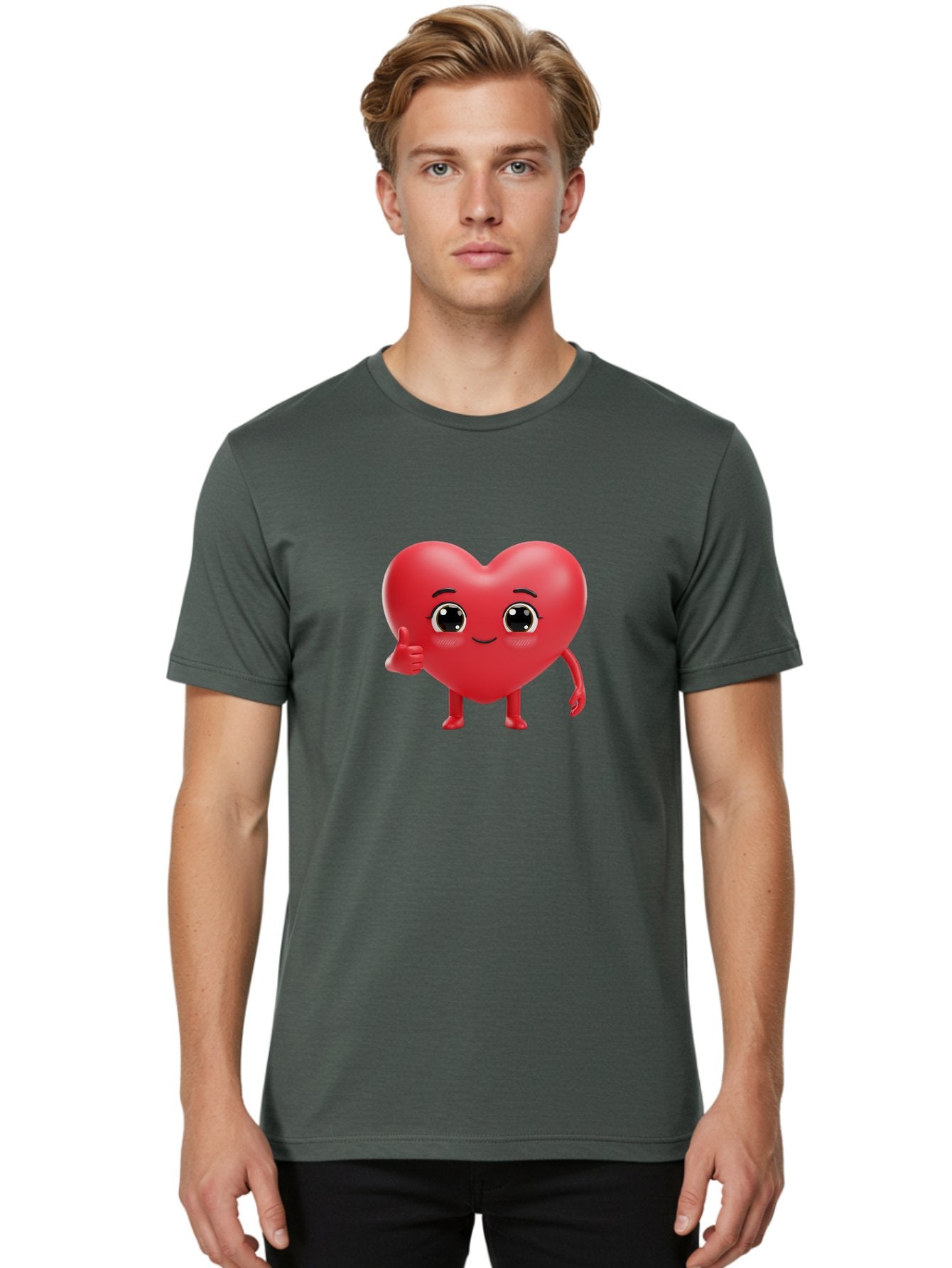 Red-Heart-Character-1 Men'S Graphic Tee, 100% Cotton, Comfortable Casual Summer Wear, Machine Washable, Cartoon Heart, Smiling Face, Thumbs Up, Cute Character, Heart Emoji, Love Symbol, Friendly Icon, Digital Illustration, 3D Rendering, Bae249 22