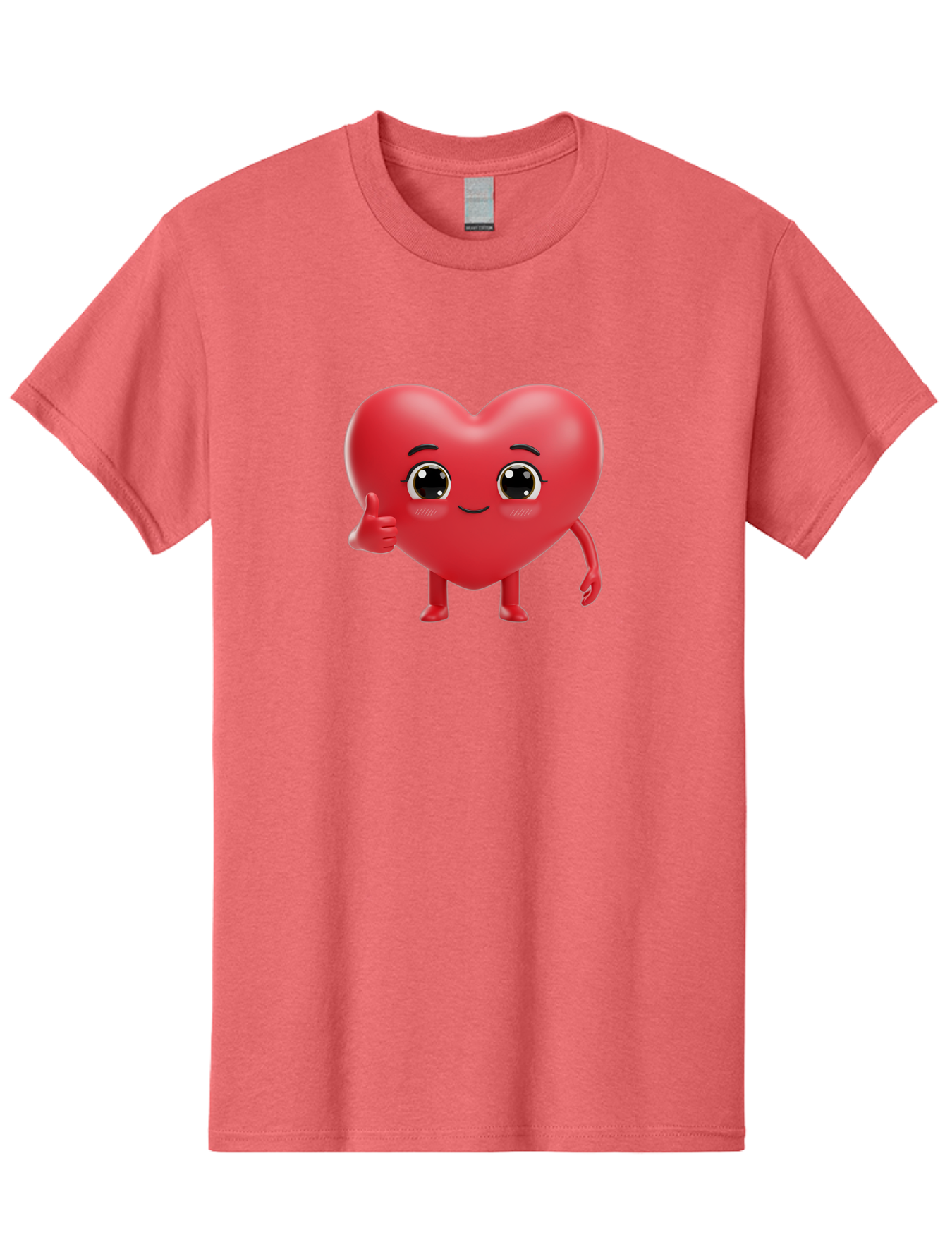 Red-Heart-Character-1 Men'S Graphic Tee, 100% Cotton, Comfortable Casual Summer Wear, Machine Washable, Cartoon Heart, Smiling Face, Thumbs Up, Cute Character, Heart Emoji, Love Symbol, Friendly Icon, Digital Illustration, 3D Rendering, Bae249 5