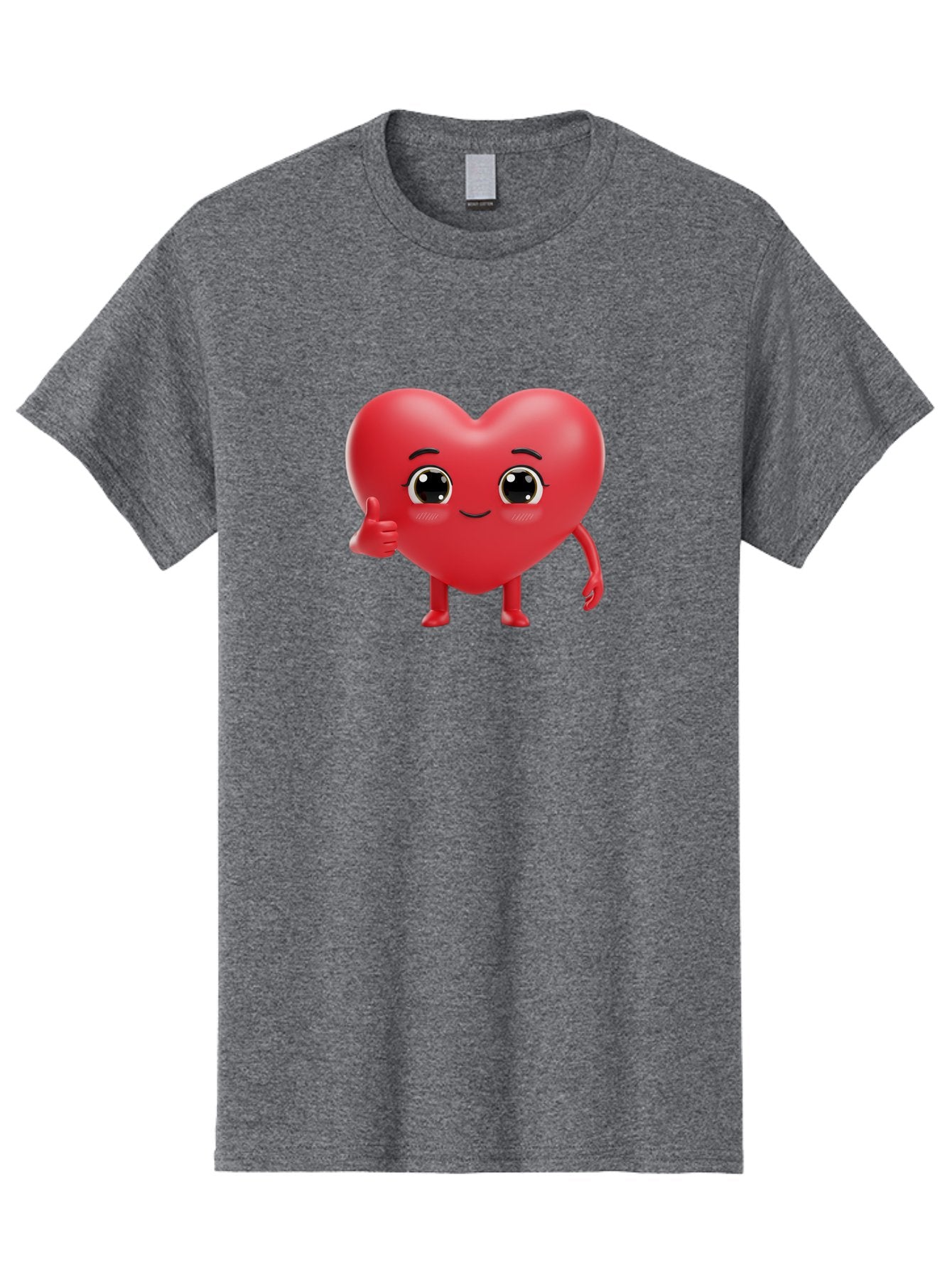 Red-Heart-Character-1 Men'S Graphic Tee, 100% Cotton, Comfortable Casual Summer Wear, Machine Washable, Cartoon Heart, Smiling Face, Thumbs Up, Cute Character, Heart Emoji, Love Symbol, Friendly Icon, Digital Illustration, 3D Rendering, Bae249 4
