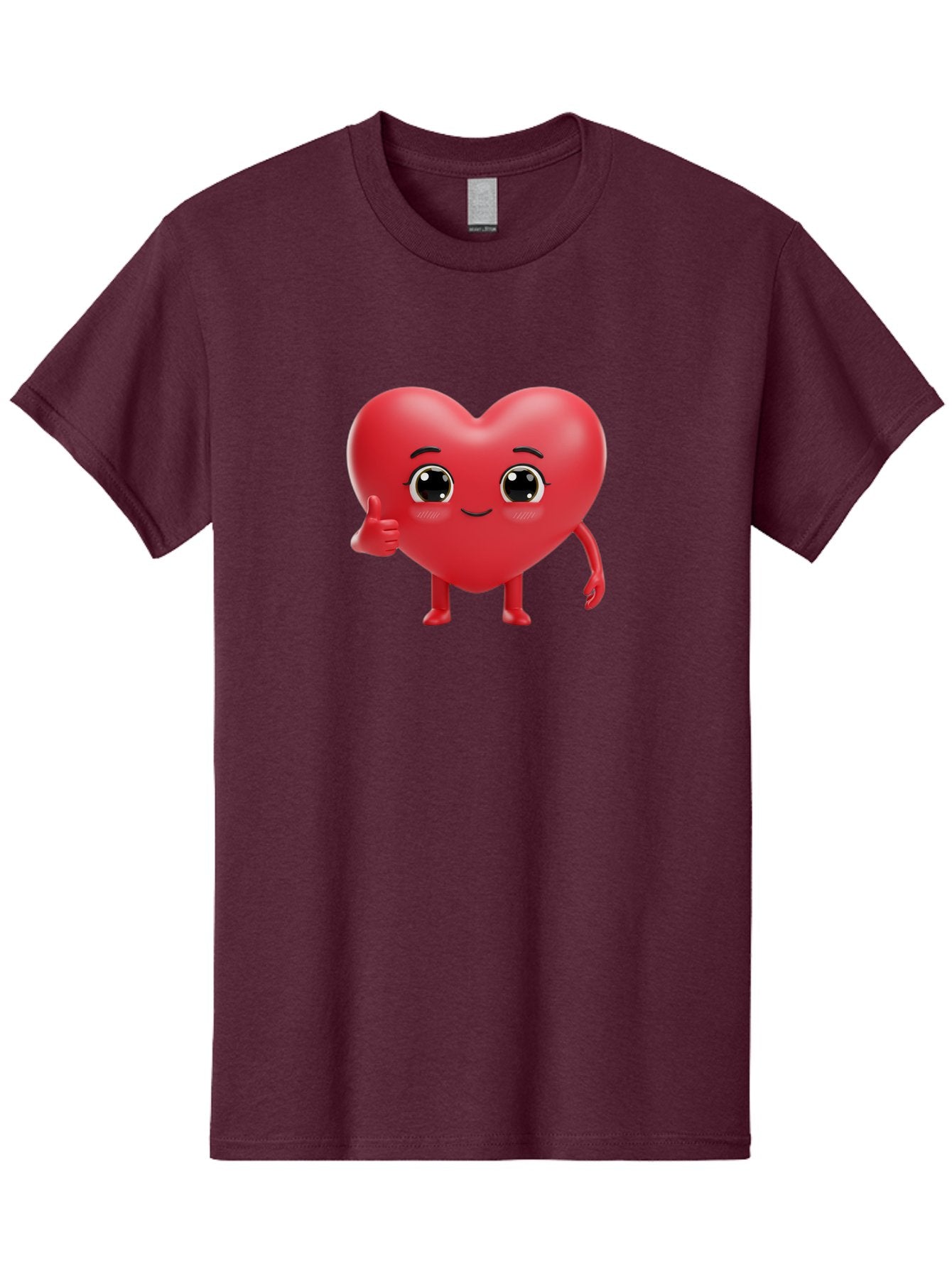 Red-Heart-Character-1 Men'S Graphic Tee, 100% Cotton, Comfortable Casual Summer Wear, Machine Washable, Cartoon Heart, Smiling Face, Thumbs Up, Cute Character, Heart Emoji, Love Symbol, Friendly Icon, Digital Illustration, 3D Rendering, Bae249 5