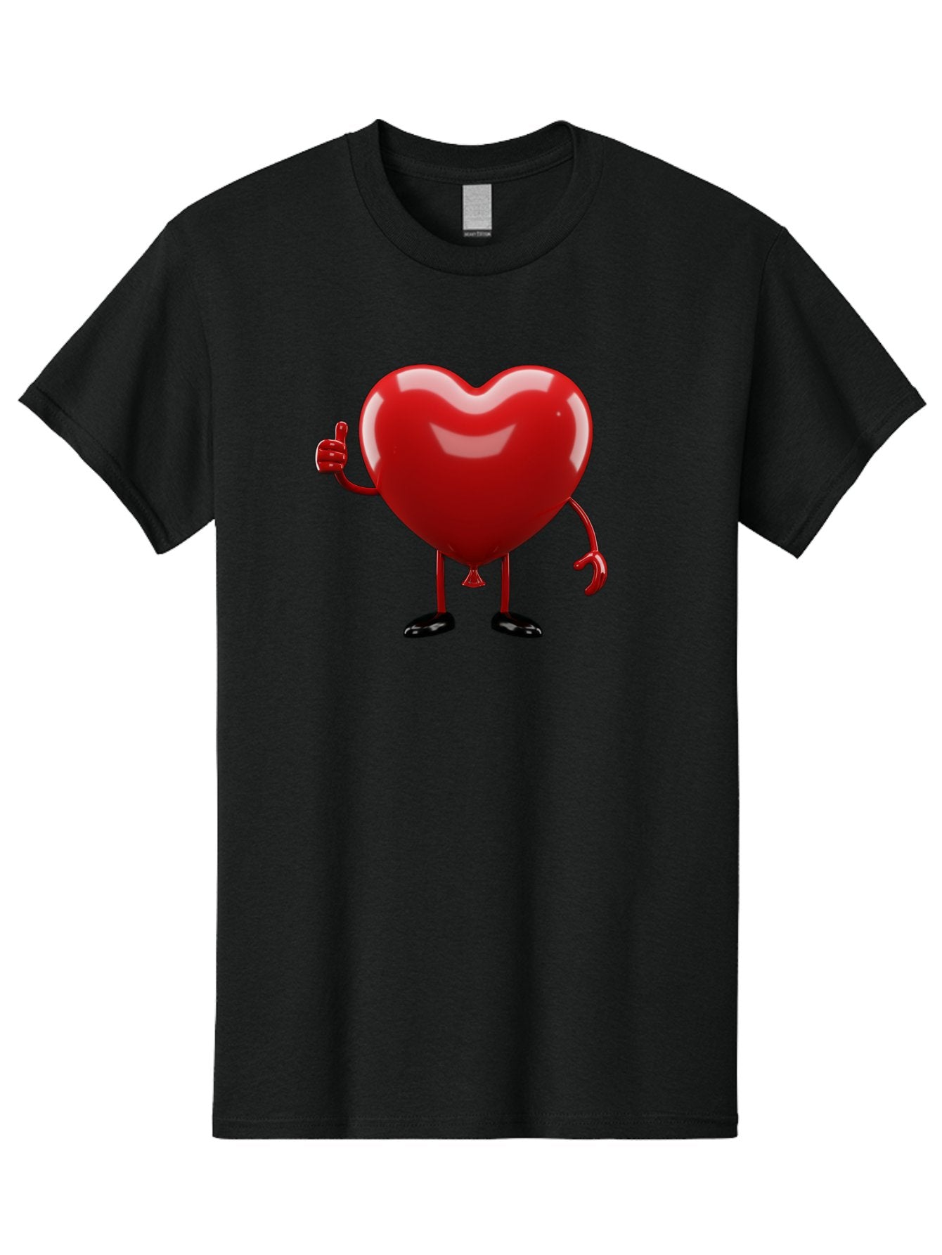 Red-Heart-Character-2 Men'S Graphic Tee, 100% Cotton, Comfortable Casual Summer Wear, Machine Washable, Heart Character With Thumbs Up, Red Heart, Love Symbol, Cartoon Heart, Happiness, Heart Shape, Love Icon, Positive Gesture, Bae250 12