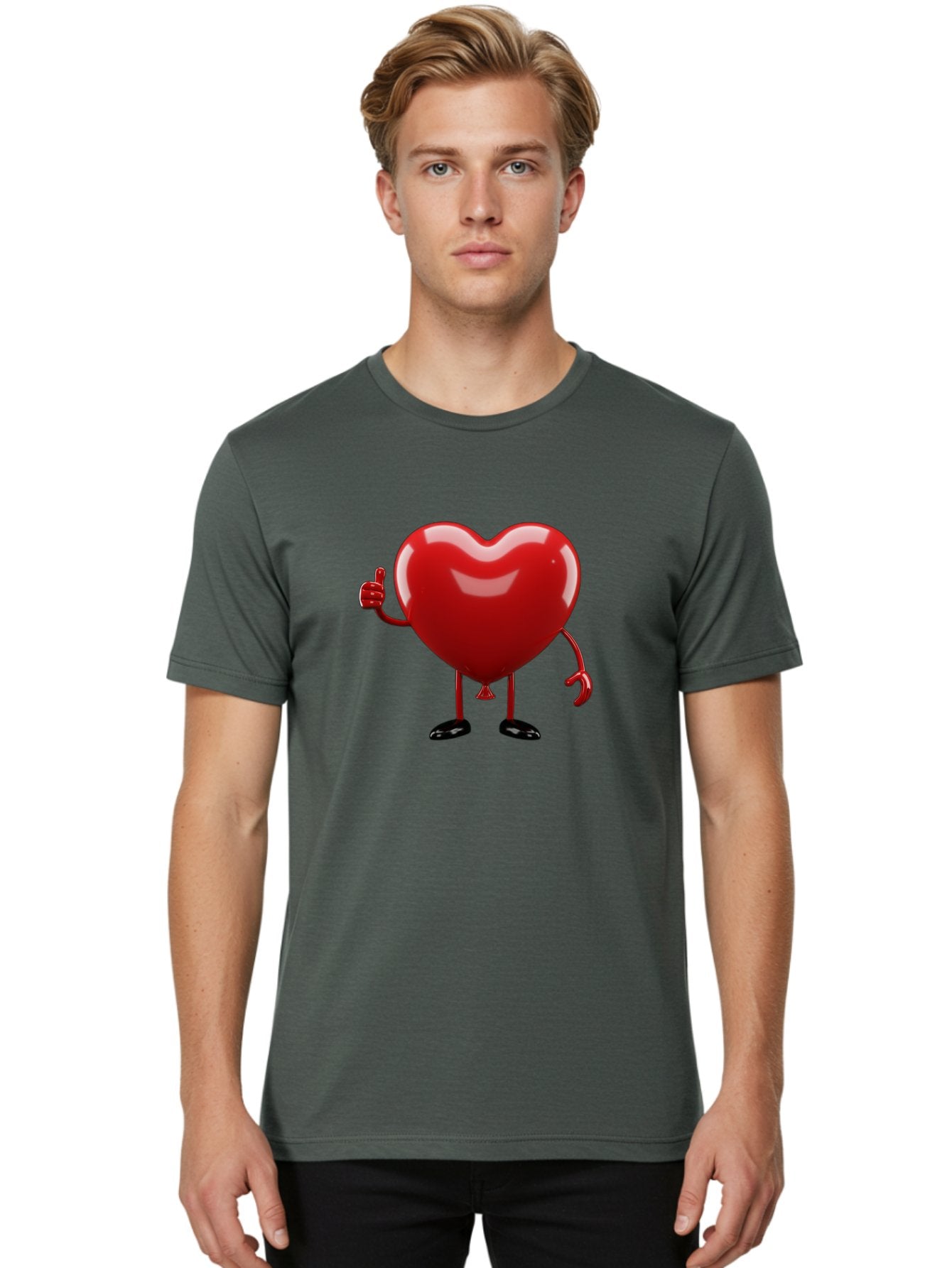 Red-Heart-Character-2 Men'S Graphic Tee, 100% Cotton, Comfortable Casual Summer Wear, Machine Washable, Heart Character With Thumbs Up, Red Heart, Love Symbol, Cartoon Heart, Happiness, Heart Shape, Love Icon, Positive Gesture, Bae250 29