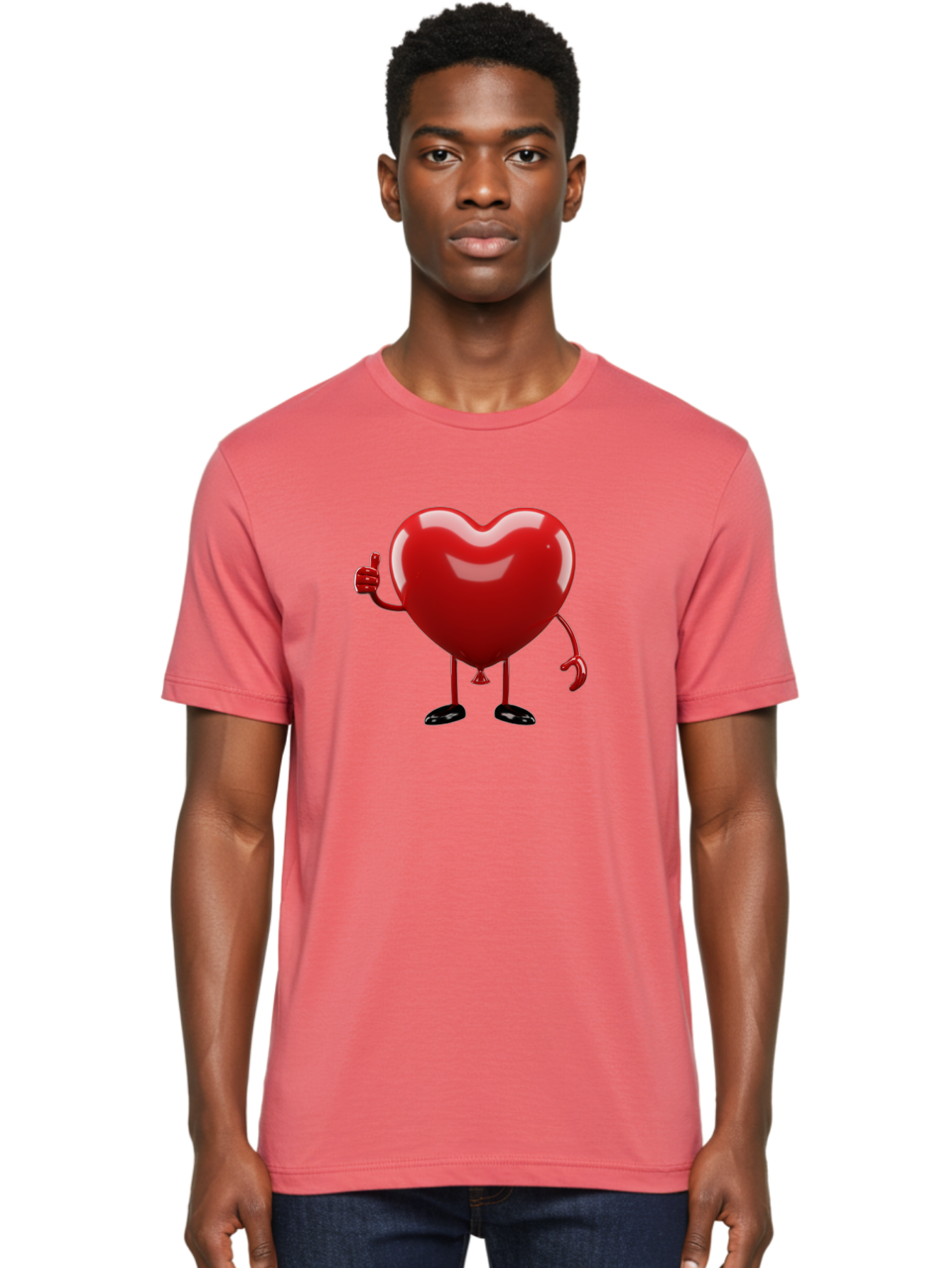 Red-Heart-Character-2 Men'S Graphic Tee, 100% Cotton, Comfortable Casual Summer Wear, Machine Washable, Heart Character With Thumbs Up, Red Heart, Love Symbol, Cartoon Heart, Happiness, Heart Shape, Love Icon, Positive Gesture, Bae250 16