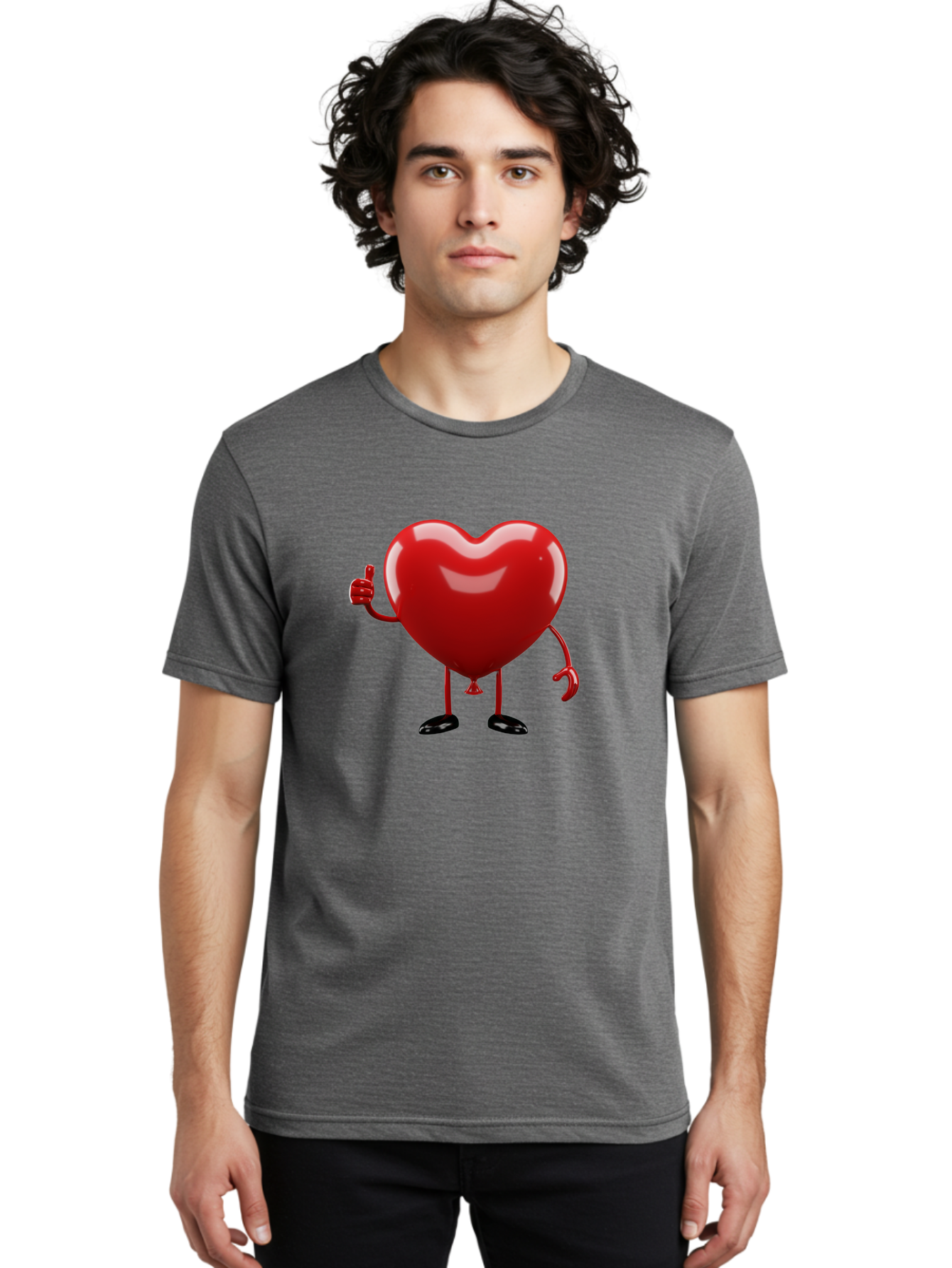 Red-Heart-Character-2 Men'S Graphic Tee, 100% Cotton, Comfortable Casual Summer Wear, Machine Washable, Heart Character With Thumbs Up, Red Heart, Love Symbol, Cartoon Heart, Happiness, Heart Shape, Love Icon, Positive Gesture, Bae250 26