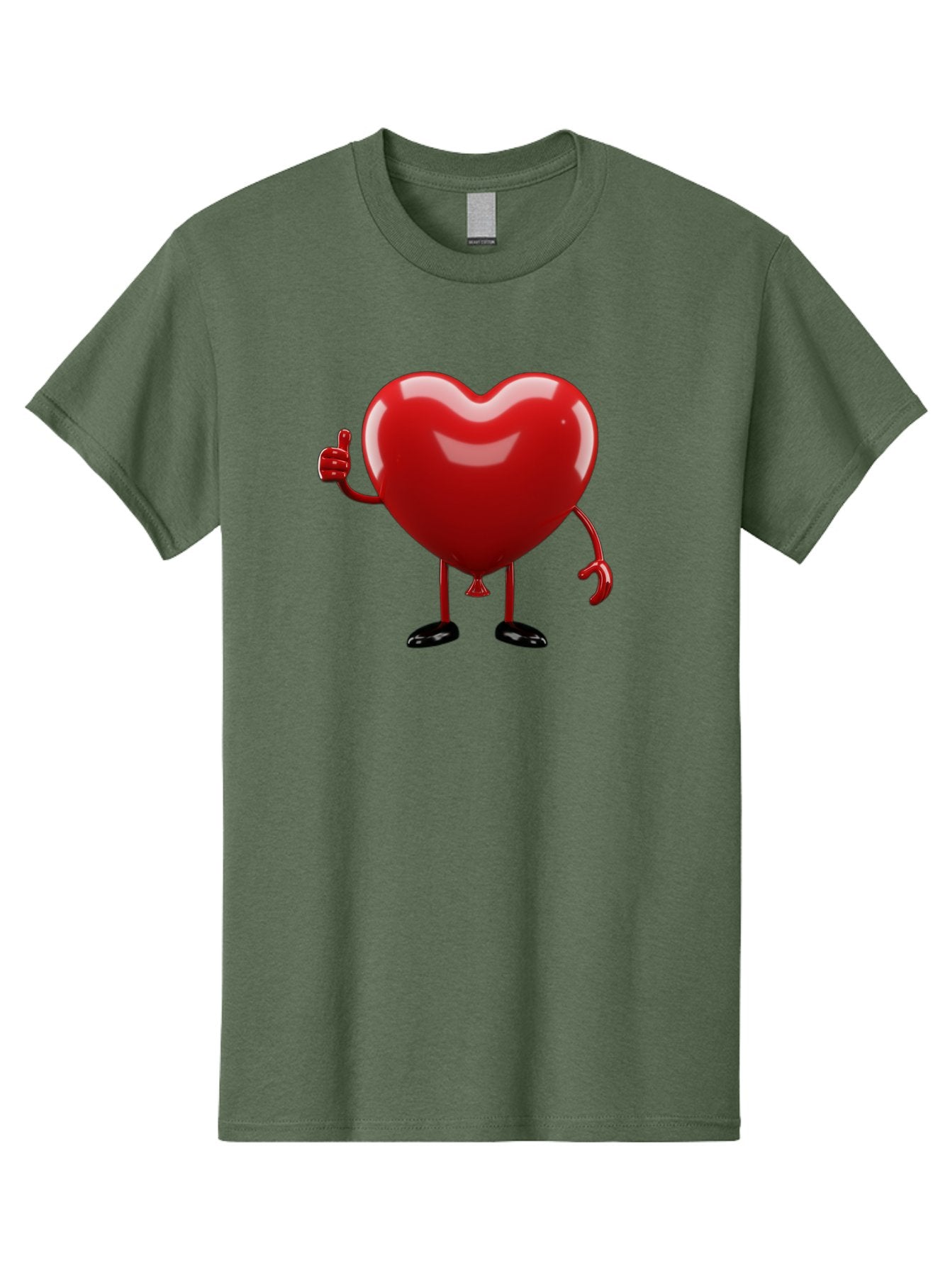 Red-Heart-Character-2 Men'S Graphic Tee, 100% Cotton, Comfortable Casual Summer Wear, Machine Washable, Heart Character With Thumbs Up, Red Heart, Love Symbol, Cartoon Heart, Happiness, Heart Shape, Love Icon, Positive Gesture, Bae250 3