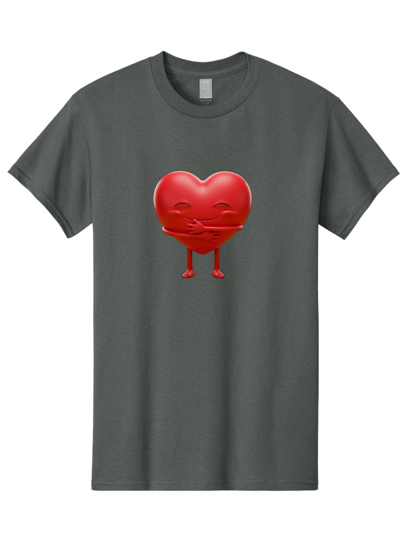Red-Heart-Character Men'S Graphic Tee, 100% Cotton, Comfortable Casual Summer Wear, Machine Washable, Cartoon Heart Character, Heart Touching Hand, Happy Heart, Heart Smiling Face, Cute Cartoon Character, Heart With Legs, Bae251 9