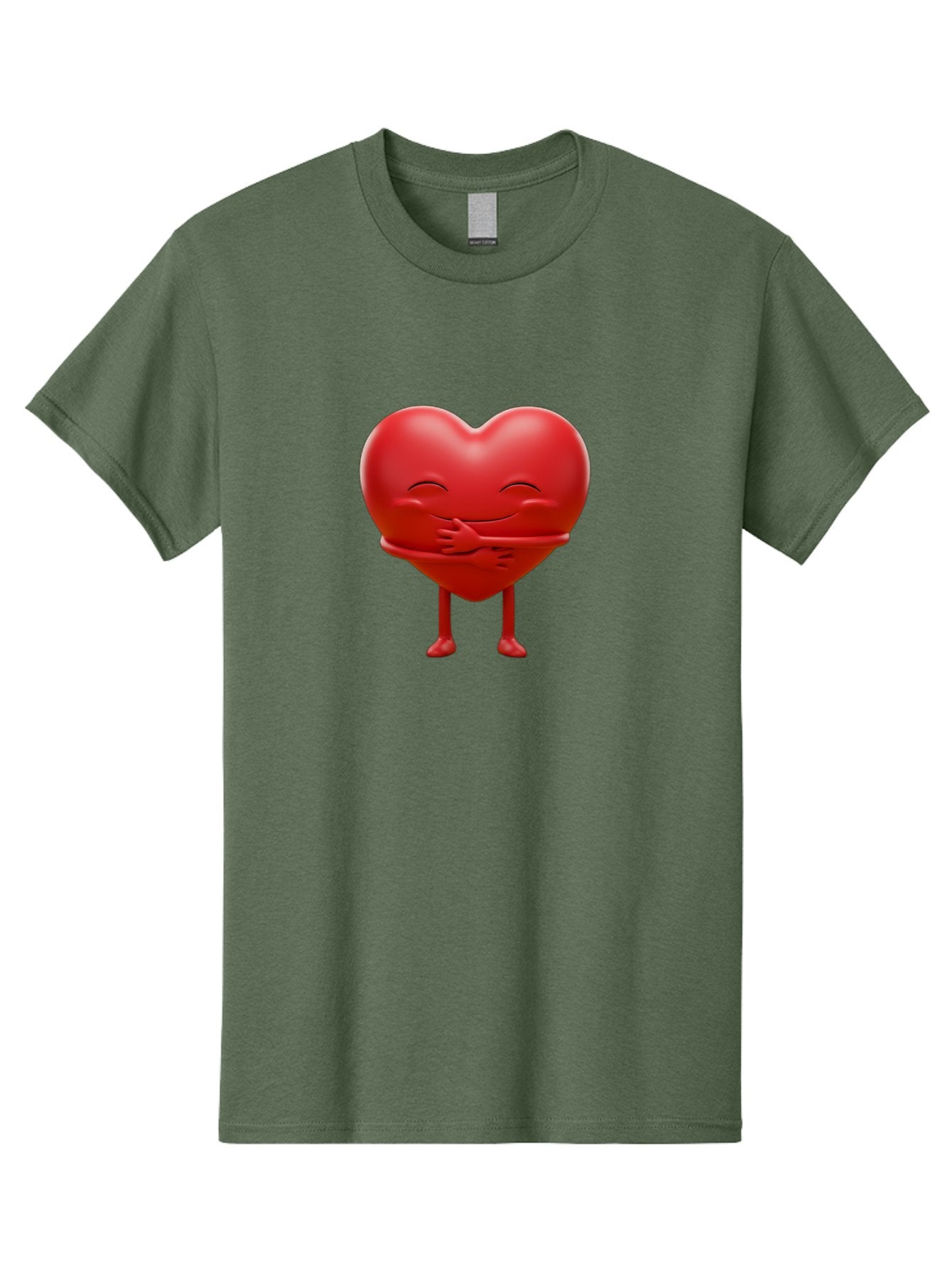 Red-Heart-Character Men'S Graphic Tee, 100% Cotton, Comfortable Casual Summer Wear, Machine Washable, Cartoon Heart Character, Heart Touching Hand, Happy Heart, Heart Smiling Face, Cute Cartoon Character, Heart With Legs, Bae251 4