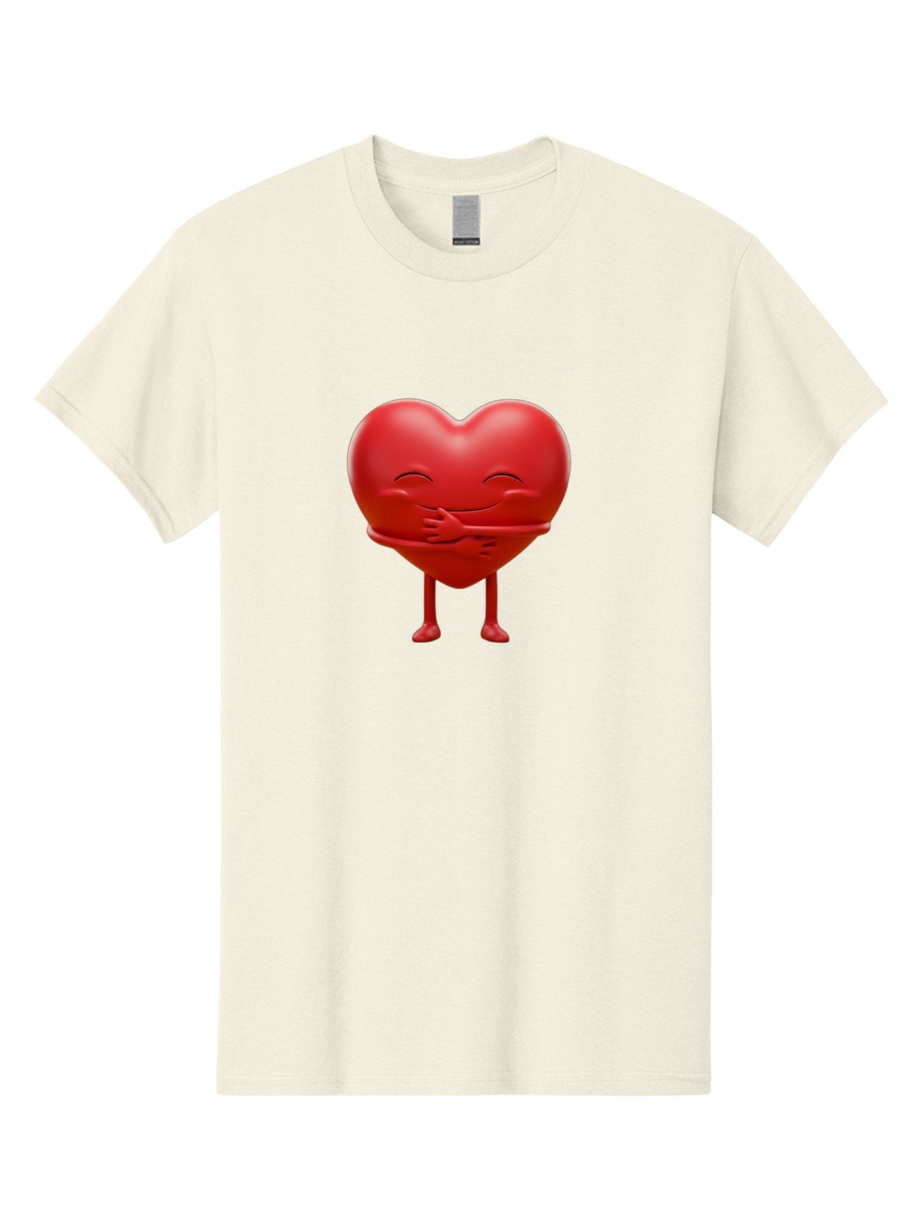 Red-Heart-Character Men'S Graphic Tee, 100% Cotton, Comfortable Casual Summer Wear, Machine Washable, Cartoon Heart Character, Heart Touching Hand, Happy Heart, Heart Smiling Face, Cute Cartoon Character, Heart With Legs, Bae251