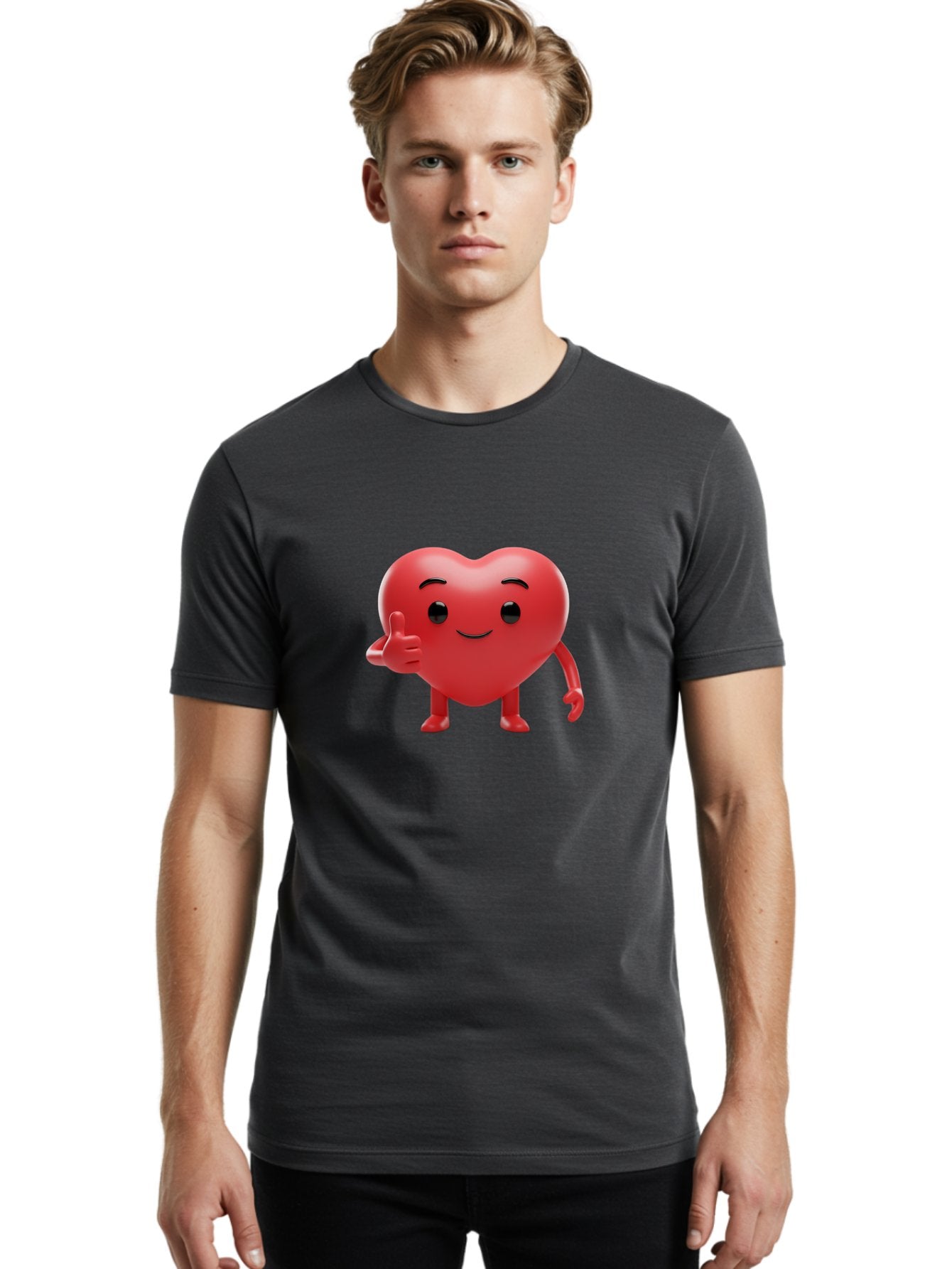 Red-Heart-Emoji Men'S Graphic Tee, 100% Cotton, Comfortable Casual Summer Wear, Machine Washable, Red Heart Character, Cartoon Heart, Heart With Arms And Legs, Thumbs Up Heart, Smiling Heart, Happy Heart, 3D Heart Character, Cute Heart Mascot Bae252 30