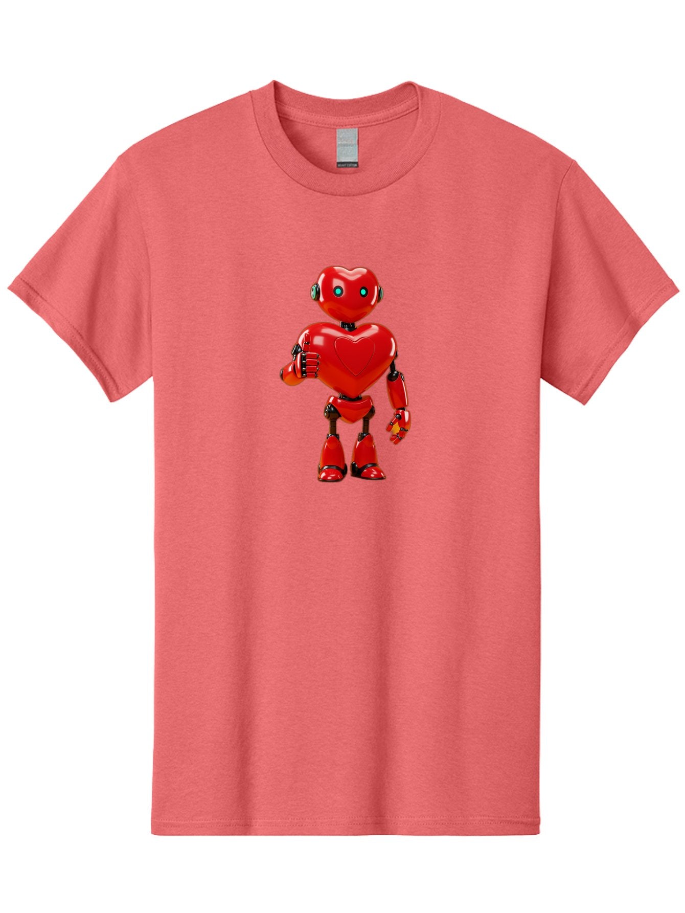 Red-Heart-Robot Men'S Graphic Tee, 100% Cotton, Comfortable Casual Summer Wear, Machine Washable, Red Robot With Heart-Shaped Body, Futuristic Design, Heart-Shaped Head, Blue Glowing Eyes, Robotic Lover, Cyborg, Shiny Red Metal, Bae253 5