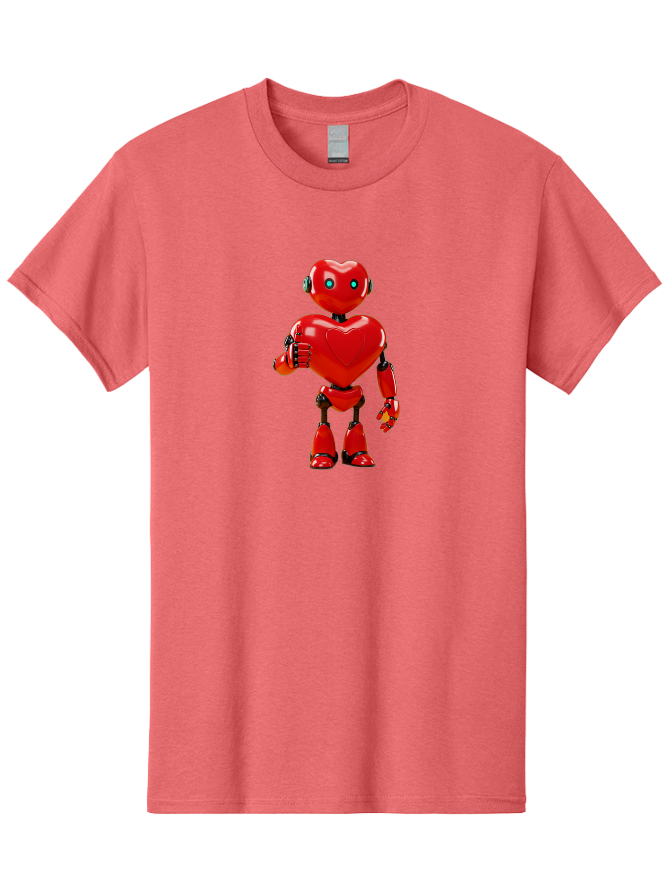 Red-Heart-Robot Men'S Graphic Tee, 100% Cotton, Comfortable Casual Summer Wear, Machine Washable, Red Robot With Heart-Shaped Body, Futuristic Design, Heart-Shaped Head, Blue Glowing Eyes, Robotic Lover, Cyborg, Shiny Red Metal, Bae253 8