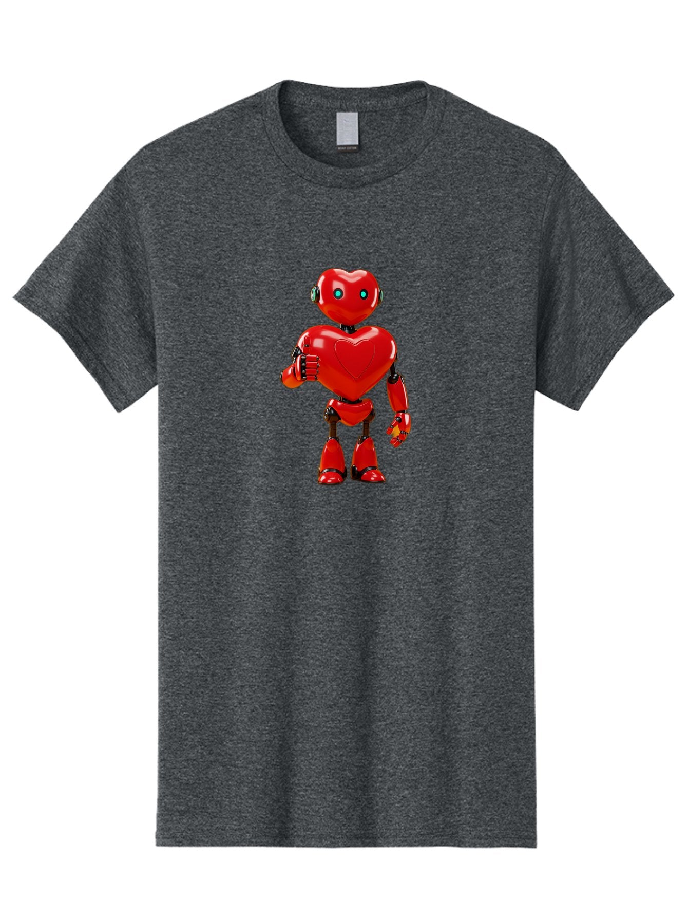 Red-Heart-Robot Men'S Graphic Tee, 100% Cotton, Comfortable Casual Summer Wear, Machine Washable, Red Robot With Heart-Shaped Body, Futuristic Design, Heart-Shaped Head, Blue Glowing Eyes, Robotic Lover, Cyborg, Shiny Red Metal, Bae253
