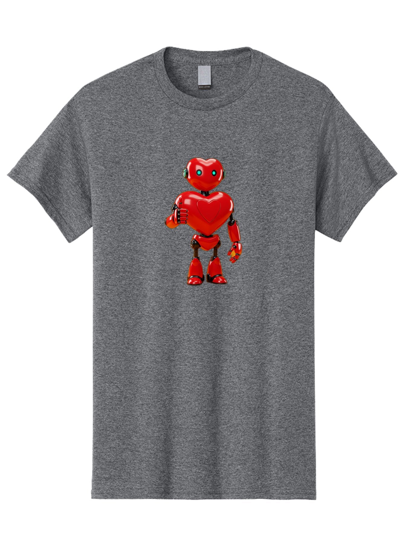 Red-Heart-Robot Men'S Graphic Tee, 100% Cotton, Comfortable Casual Summer Wear, Machine Washable, Red Robot With Heart-Shaped Body, Futuristic Design, Heart-Shaped Head, Blue Glowing Eyes, Robotic Lover, Cyborg, Shiny Red Metal, Bae253 14