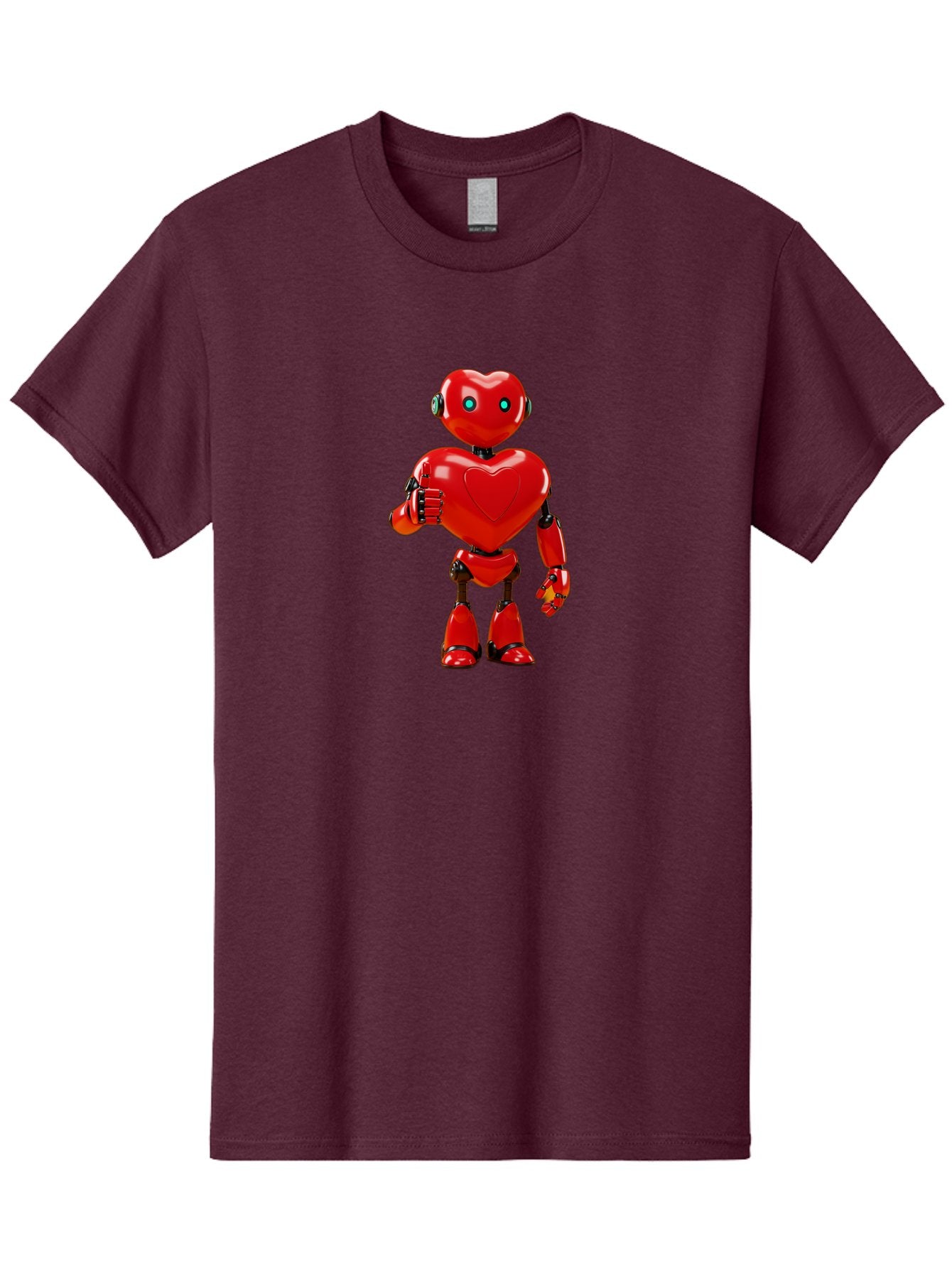 Red-Heart-Robot Men'S Graphic Tee, 100% Cotton, Comfortable Casual Summer Wear, Machine Washable, Red Robot With Heart-Shaped Body, Futuristic Design, Heart-Shaped Head, Blue Glowing Eyes, Robotic Lover, Cyborg, Shiny Red Metal, Bae253 6