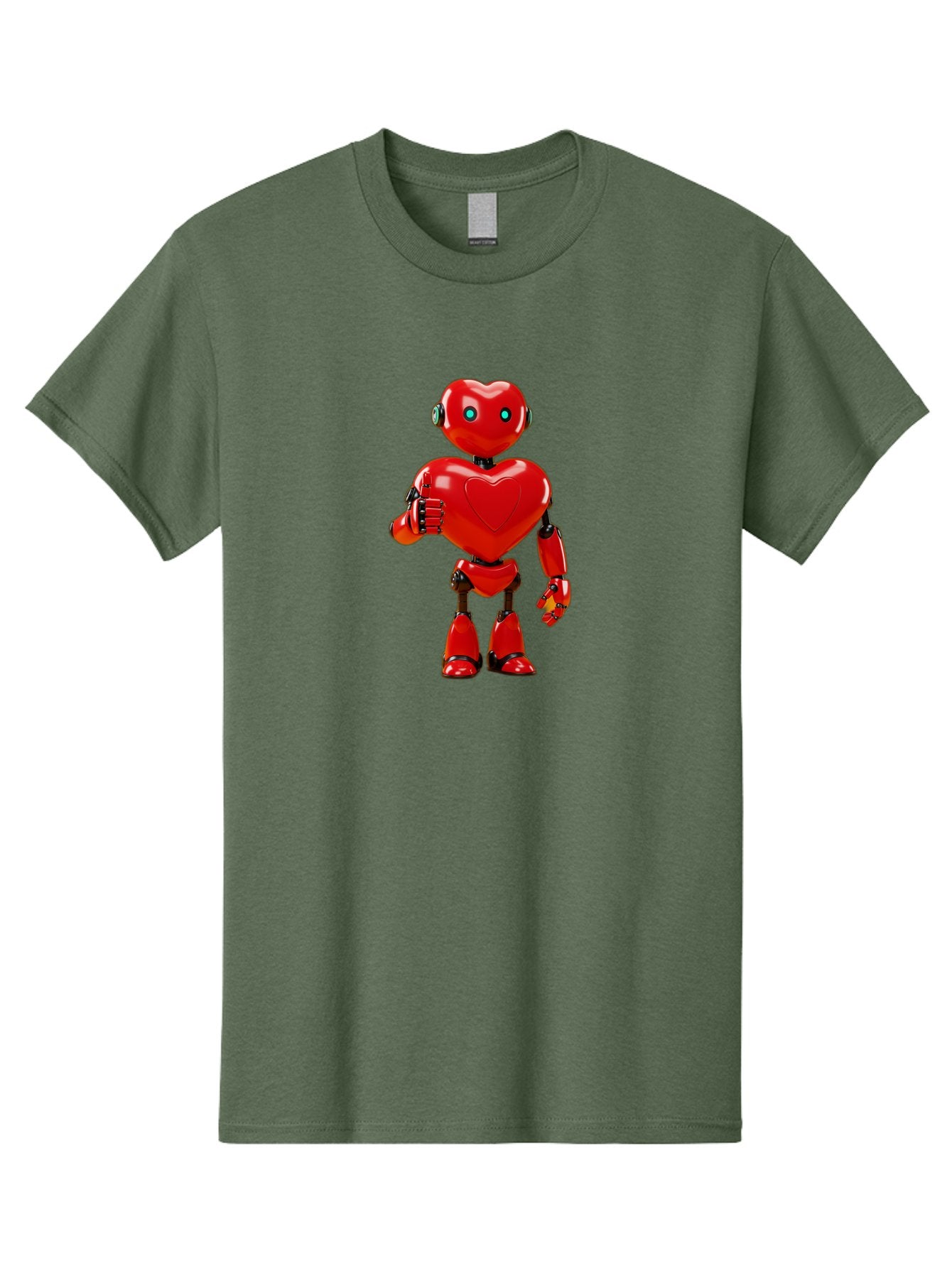 Red-Heart-Robot Men'S Graphic Tee, 100% Cotton, Comfortable Casual Summer Wear, Machine Washable, Red Robot With Heart-Shaped Body, Futuristic Design, Heart-Shaped Head, Blue Glowing Eyes, Robotic Lover, Cyborg, Shiny Red Metal, Bae253 8