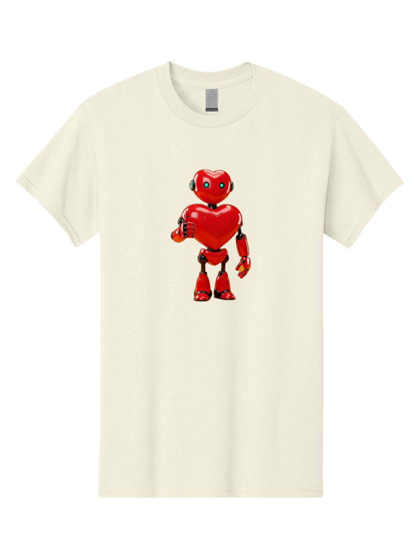Red-Heart-Robot Men'S Graphic Tee, 100% Cotton, Comfortable Casual Summer Wear, Machine Washable, Red Robot With Heart-Shaped Body, Futuristic Design, Heart-Shaped Head, Blue Glowing Eyes, Robotic Lover, Cyborg, Shiny Red Metal, Bae253 3