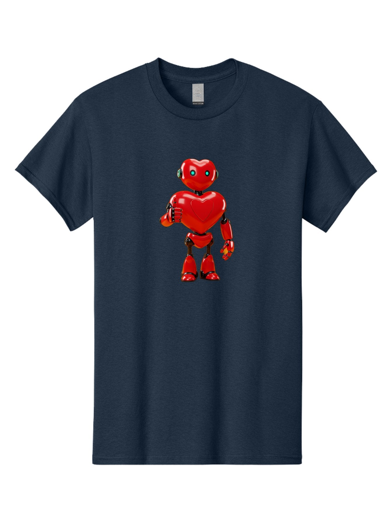 Red-Heart-Robot Men'S Graphic Tee, 100% Cotton, Comfortable Casual Summer Wear, Machine Washable, Red Robot With Heart-Shaped Body, Futuristic Design, Heart-Shaped Head, Blue Glowing Eyes, Robotic Lover, Cyborg, Shiny Red Metal, Bae253 15