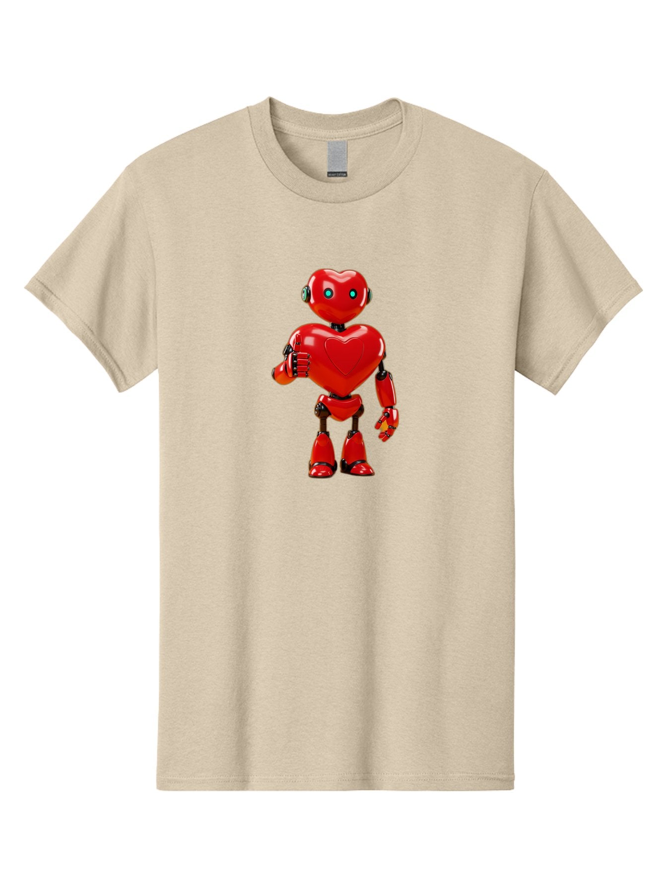 Red-Heart-Robot Men'S Graphic Tee, 100% Cotton, Comfortable Casual Summer Wear, Machine Washable, Red Robot With Heart-Shaped Body, Futuristic Design, Heart-Shaped Head, Blue Glowing Eyes, Robotic Lover, Cyborg, Shiny Red Metal, Bae253 4