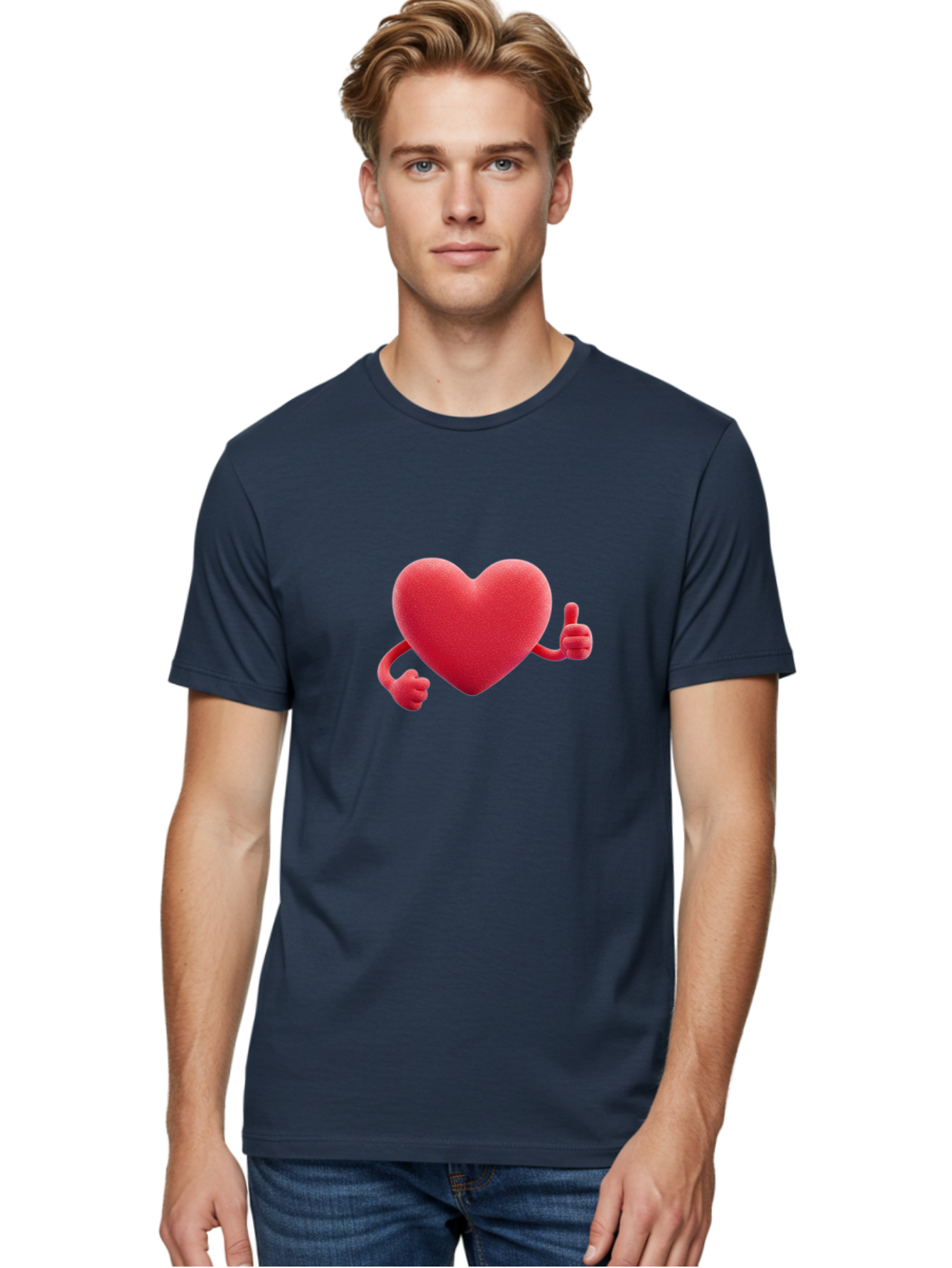 Red-Heart Men'S Graphic Tee, 100% Cotton, Comfortable Casual Summer Wear, Machine Washable, Red Heart Character, Thumbs Up Gesture, Cartoon Heart, Approval Symbol, Love Icon, Positivity, Heart Symbol, Cute Illustration, Heart Gesture Bae255 30