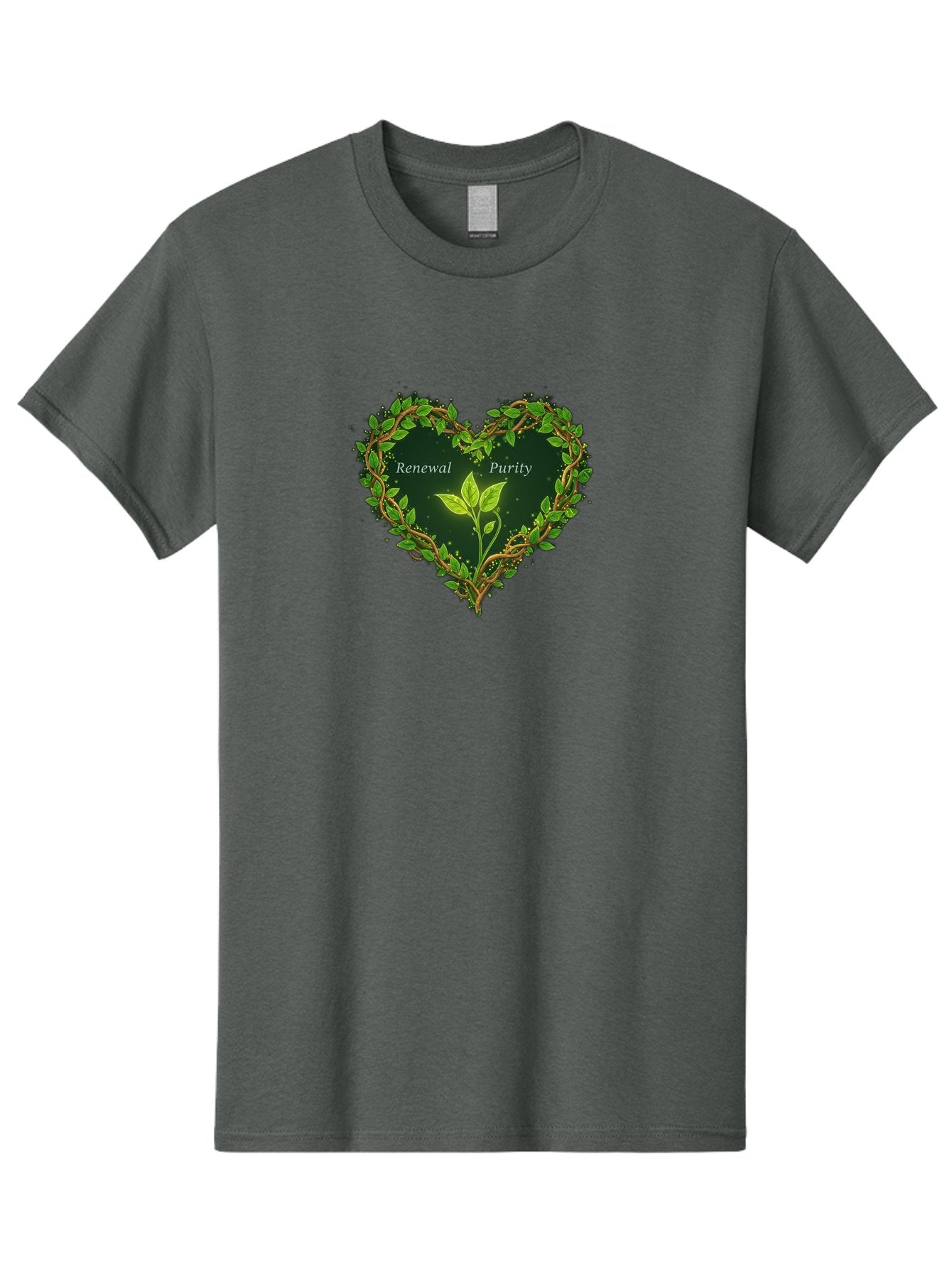 Renewal-Purity Men'S Graphic Tee, 100% Cotton, Comfortable Casual Summer Wear, Machine Washable, Heart Shape, Leaves And Vines, Renewal And Purity, Green Leaves, Natural Elements, Symbolic Heart, Spiritual Growth, Healthy Living Bae256 7