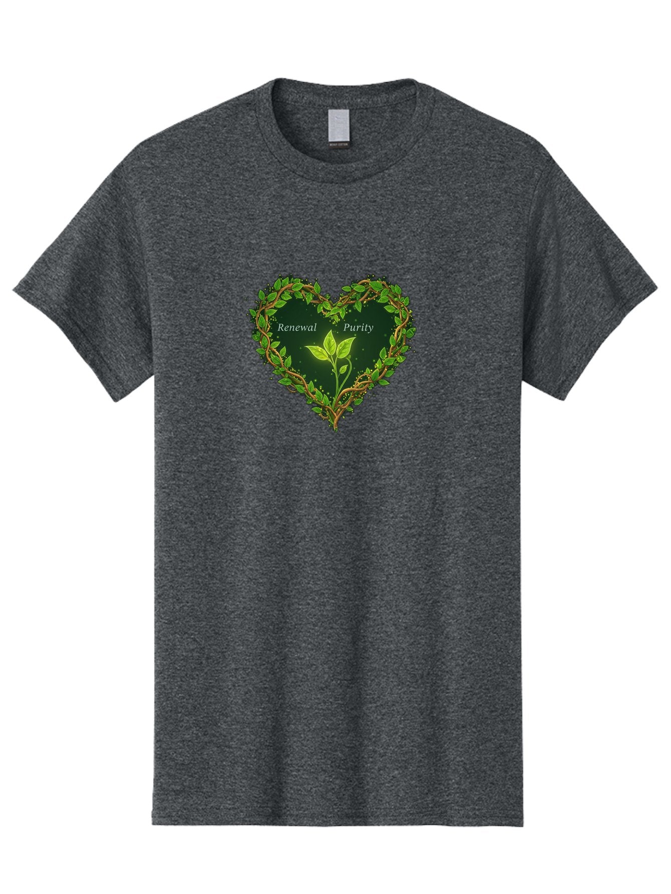 Renewal-Purity Men'S Graphic Tee, 100% Cotton, Comfortable Casual Summer Wear, Machine Washable, Heart Shape, Leaves And Vines, Renewal And Purity, Green Leaves, Natural Elements, Symbolic Heart, Spiritual Growth, Healthy Living Bae256 12