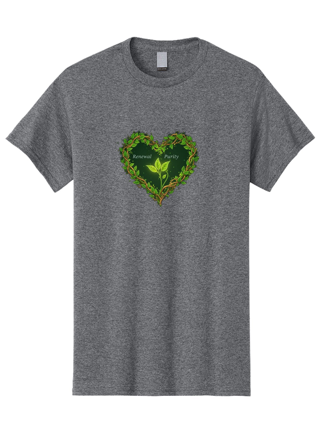 Renewal-Purity Men'S Graphic Tee, 100% Cotton, Comfortable Casual Summer Wear, Machine Washable, Heart Shape, Leaves And Vines, Renewal And Purity, Green Leaves, Natural Elements, Symbolic Heart, Spiritual Growth, Healthy Living Bae256 13