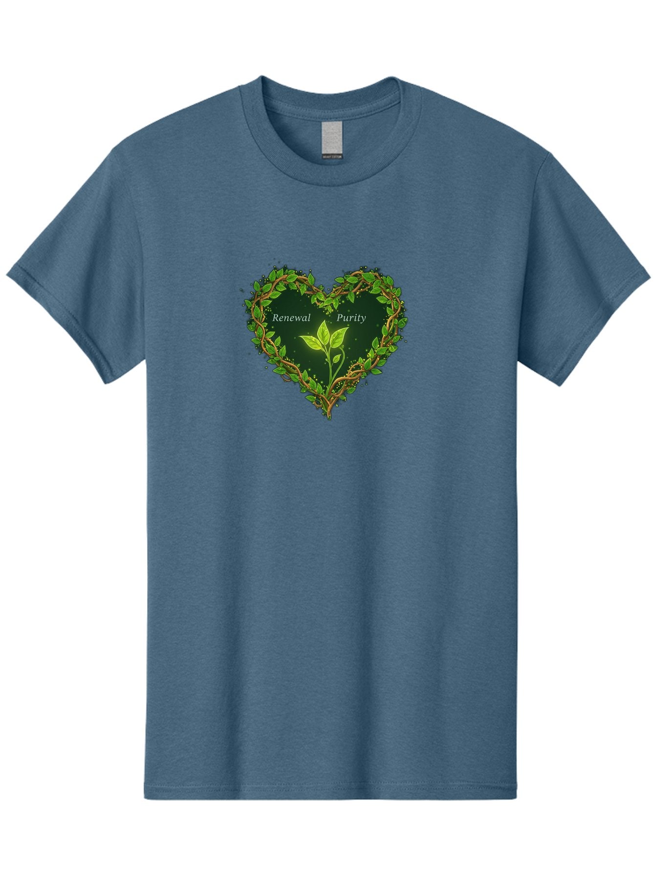 Renewal-Purity Men'S Graphic Tee, 100% Cotton, Comfortable Casual Summer Wear, Machine Washable, Heart Shape, Leaves And Vines, Renewal And Purity, Green Leaves, Natural Elements, Symbolic Heart, Spiritual Growth, Healthy Living Bae256 6