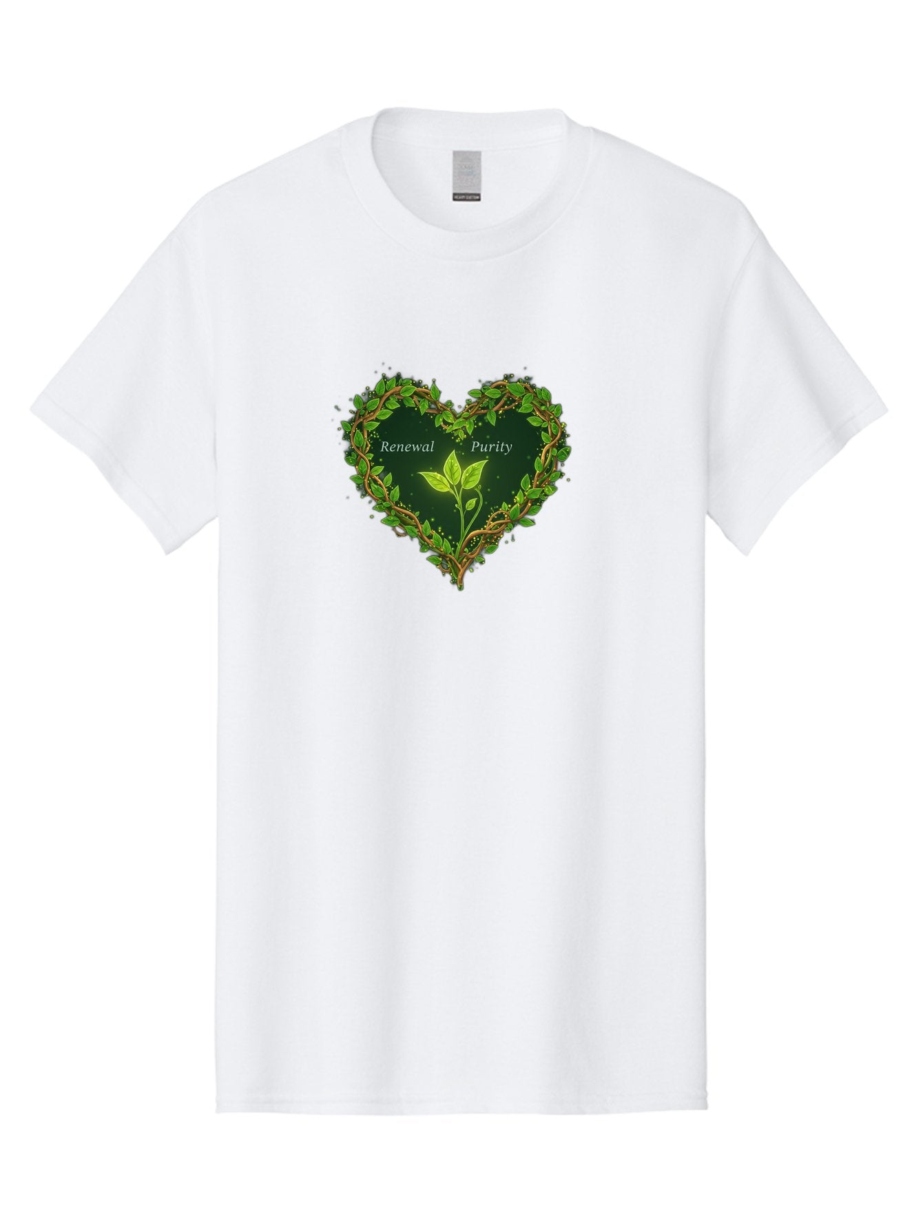 Renewal-Purity Men'S Graphic Tee, 100% Cotton, Comfortable Casual Summer Wear, Machine Washable, Heart Shape, Leaves And Vines, Renewal And Purity, Green Leaves, Natural Elements, Symbolic Heart, Spiritual Growth, Healthy Living Bae256