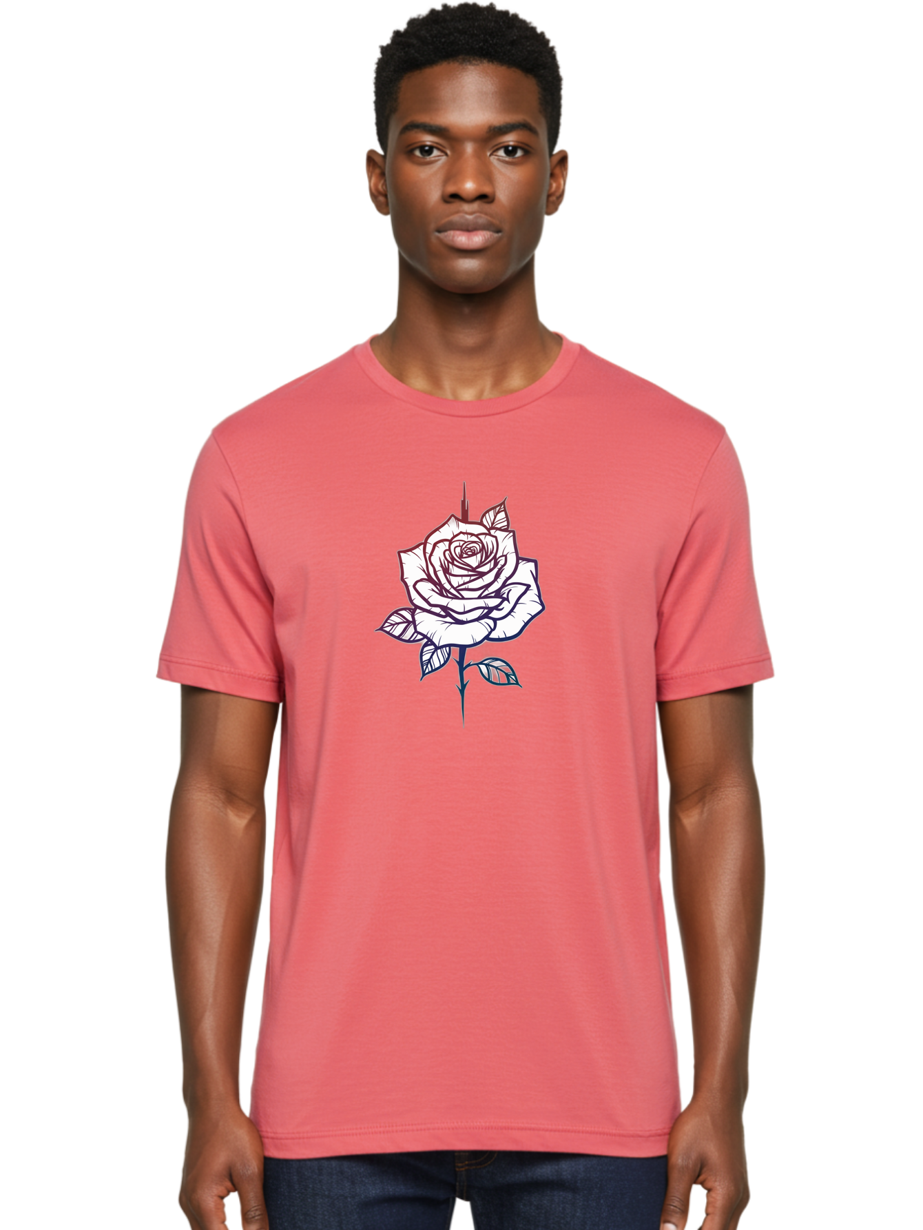 Rose-1 Men'S Graphic Tee, 100% Cotton, Comfortable Casual Summer Wear, Machine Washable, Black And White Rose Illustration, Tattoo Style Rose, Minimalist Design, Elegant Floral Art, Dark Linework, Rose Silhouette, Simple Yet Striking Bae257 17