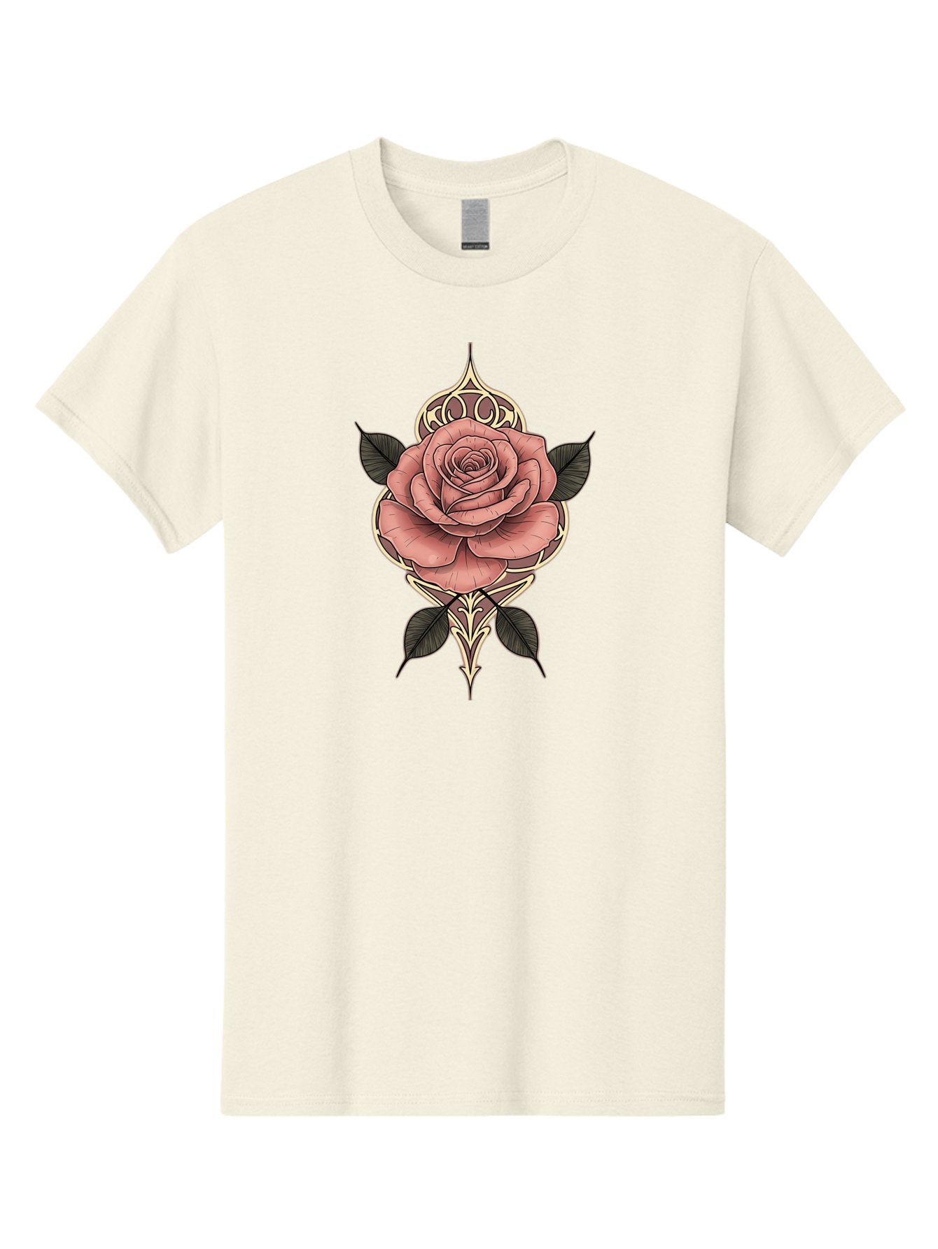 Rose-Illustration Men'S Graphic Tee, 100% Cotton, Comfortable Casual Summer Wear, Machine Washable, Stylized Rose Illustration, Decorative Floral Design, Pink Rose, Black Leaves, Intricate Line Art, Ornate Details, Body Art Inspiration, Bae258 7