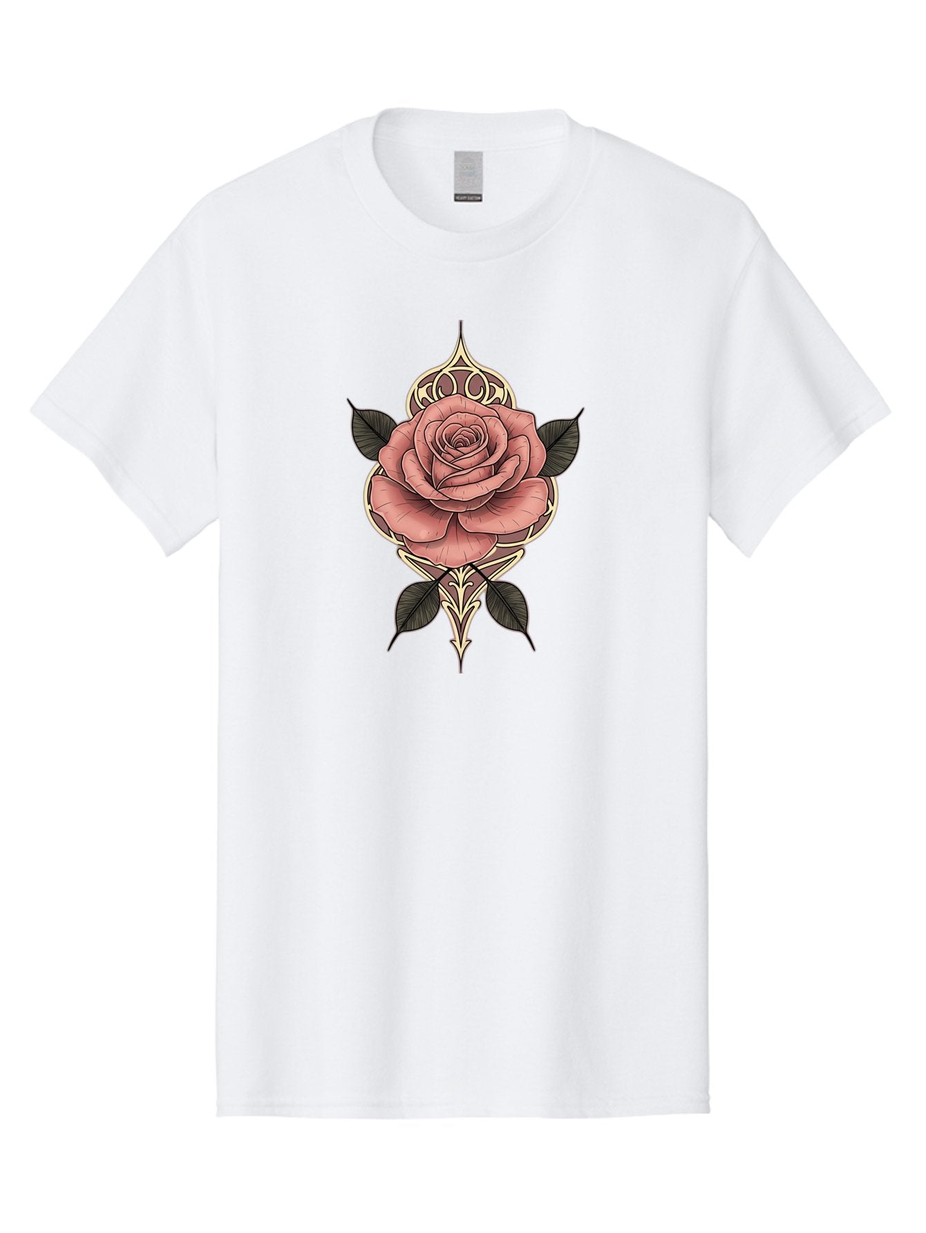 Rose-Illustration Men'S Graphic Tee, 100% Cotton, Comfortable Casual Summer Wear, Machine Washable, Stylized Rose Illustration, Decorative Floral Design, Pink Rose, Black Leaves, Intricate Line Art, Ornate Details, Body Art Inspiration, Bae258 14