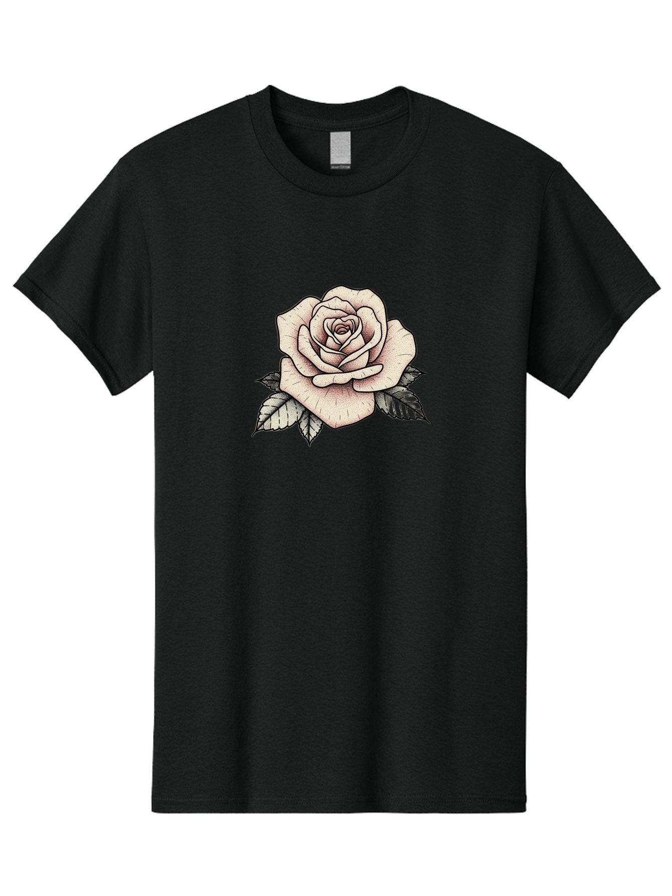 Rose-With-Leaves Men'S Graphic Tee, 100% Cotton, Comfortable Casual Summer Wear, Machine Washable, Tattoo Style Rose, Illustration Art, Floral Design, Love Symbol, Delicate Petals, Leafy Greens, Ink Art, Classic Flower Bae259 10