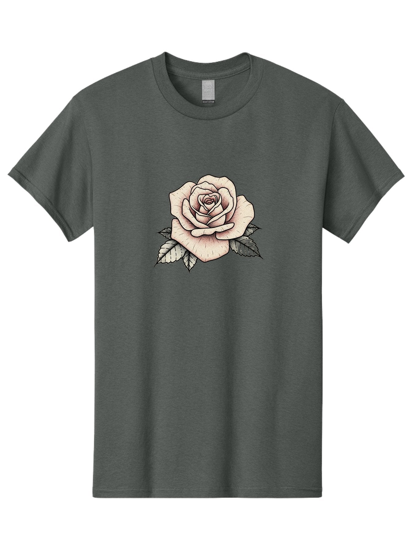 Rose-With-Leaves Men'S Graphic Tee, 100% Cotton, Comfortable Casual Summer Wear, Machine Washable, Tattoo Style Rose, Illustration Art, Floral Design, Love Symbol, Delicate Petals, Leafy Greens, Ink Art, Classic Flower Bae259 6