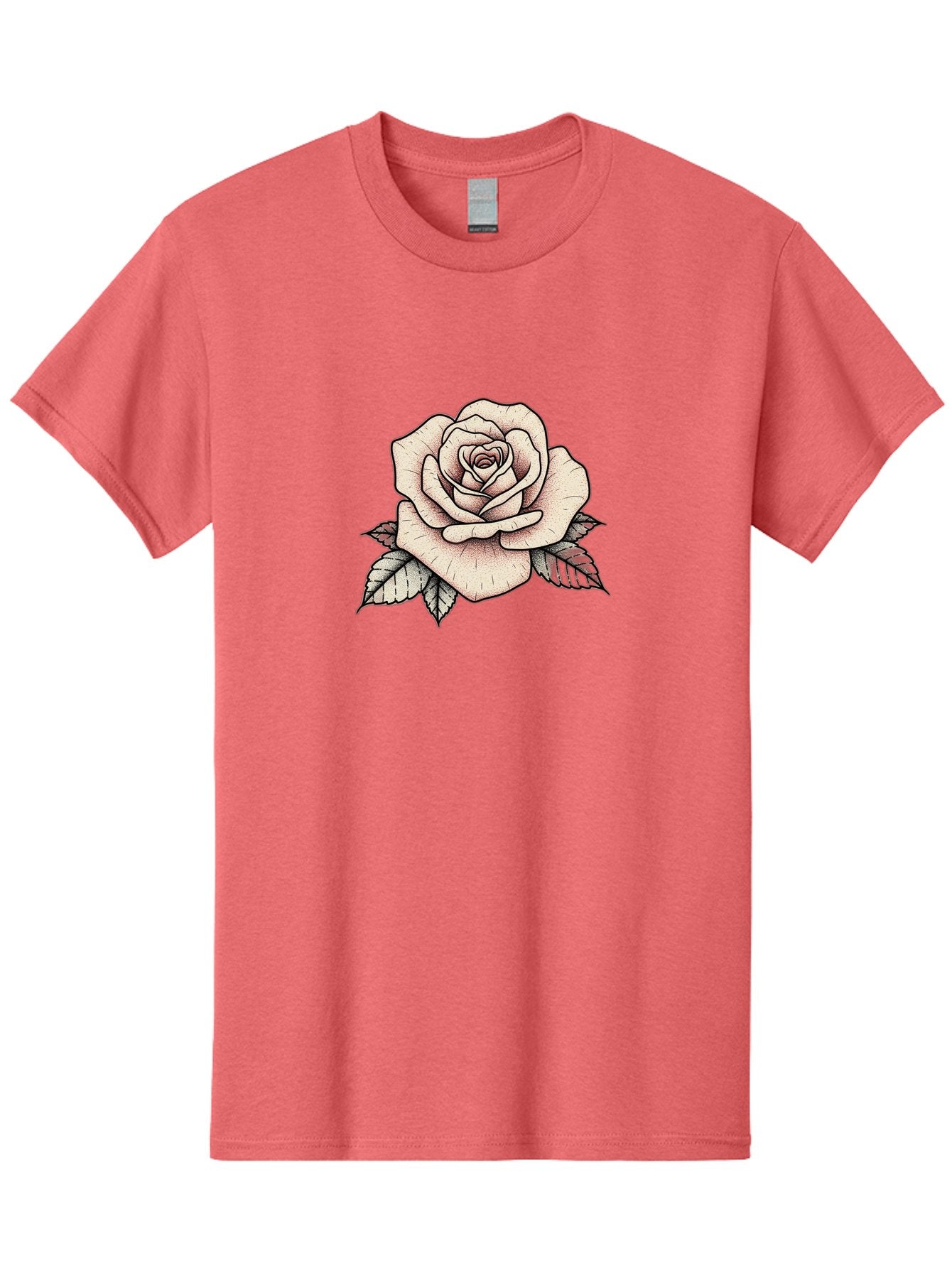 Rose-With-Leaves Men'S Graphic Tee, 100% Cotton, Comfortable Casual Summer Wear, Machine Washable, Tattoo Style Rose, Illustration Art, Floral Design, Love Symbol, Delicate Petals, Leafy Greens, Ink Art, Classic Flower Bae259 4