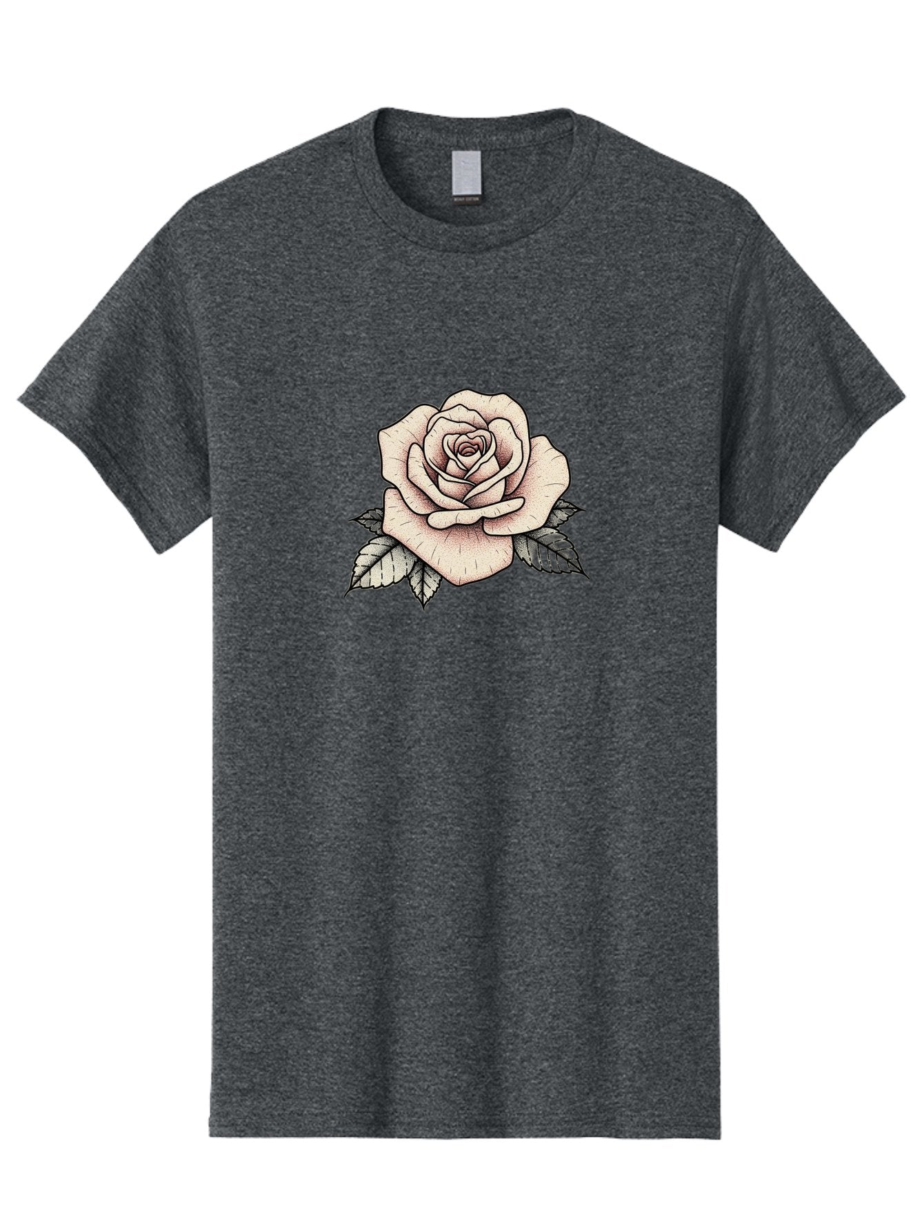 Rose-With-Leaves Men'S Graphic Tee, 100% Cotton, Comfortable Casual Summer Wear, Machine Washable, Tattoo Style Rose, Illustration Art, Floral Design, Love Symbol, Delicate Petals, Leafy Greens, Ink Art, Classic Flower Bae259 5