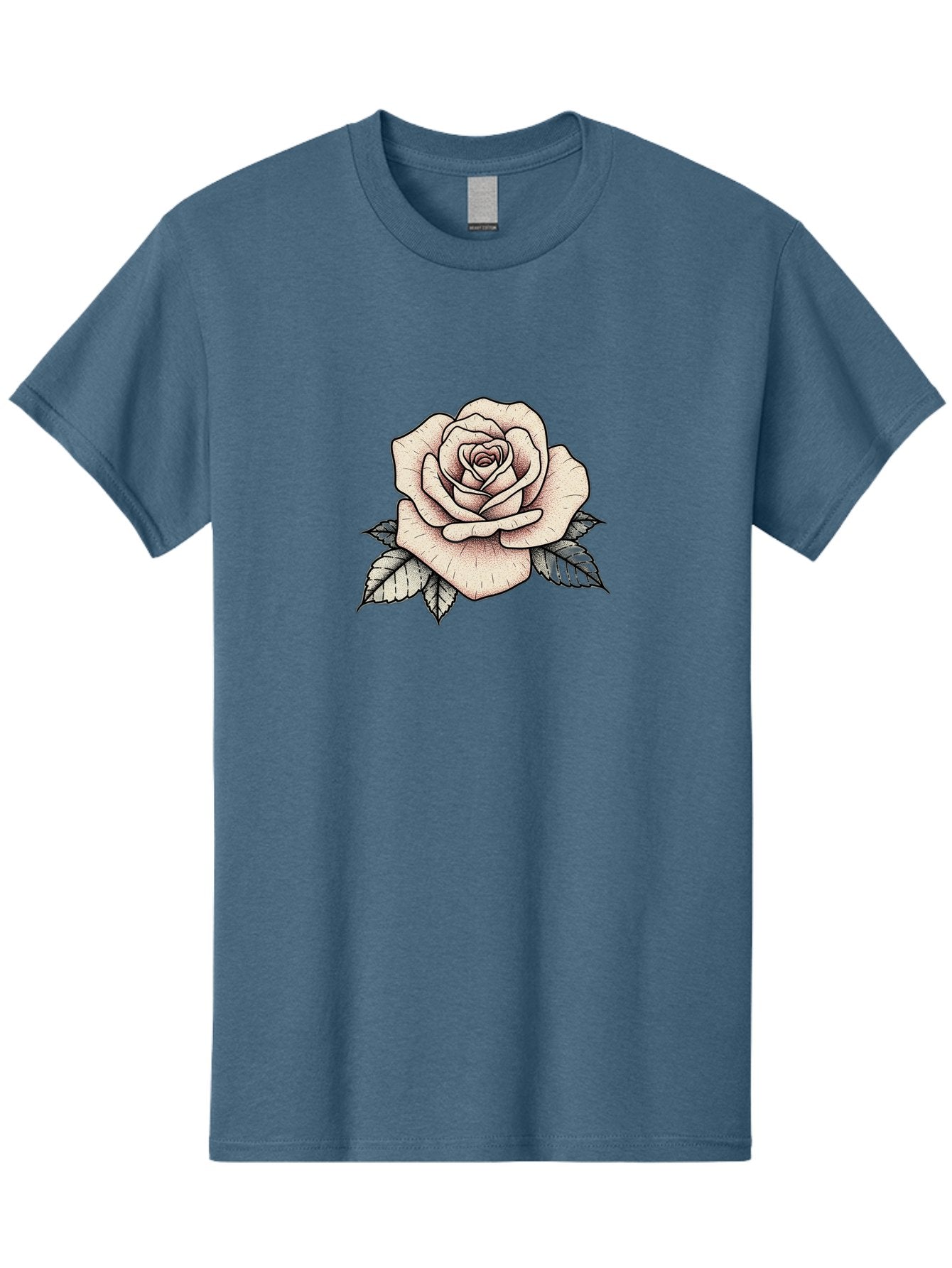 Rose-With-Leaves Men'S Graphic Tee, 100% Cotton, Comfortable Casual Summer Wear, Machine Washable, Tattoo Style Rose, Illustration Art, Floral Design, Love Symbol, Delicate Petals, Leafy Greens, Ink Art, Classic Flower Bae259 14