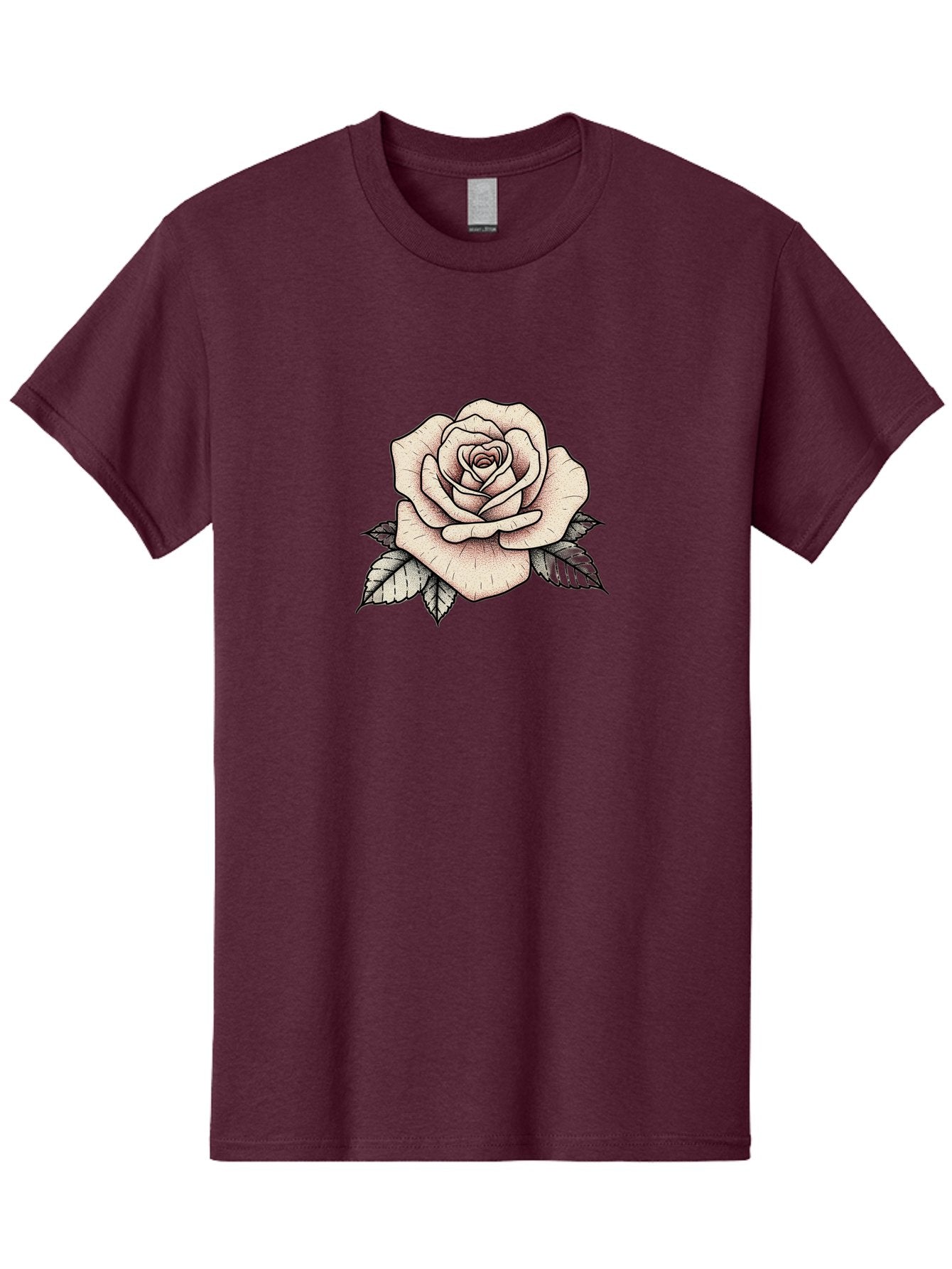 Rose-With-Leaves Men'S Graphic Tee, 100% Cotton, Comfortable Casual Summer Wear, Machine Washable, Tattoo Style Rose, Illustration Art, Floral Design, Love Symbol, Delicate Petals, Leafy Greens, Ink Art, Classic Flower Bae259