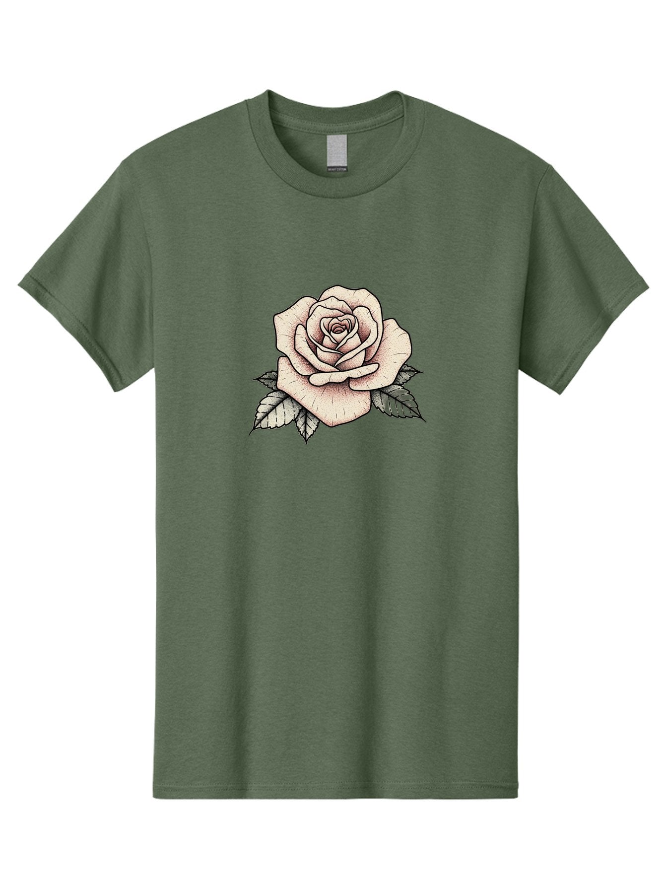 Rose-With-Leaves Men'S Graphic Tee, 100% Cotton, Comfortable Casual Summer Wear, Machine Washable, Tattoo Style Rose, Illustration Art, Floral Design, Love Symbol, Delicate Petals, Leafy Greens, Ink Art, Classic Flower Bae259 15