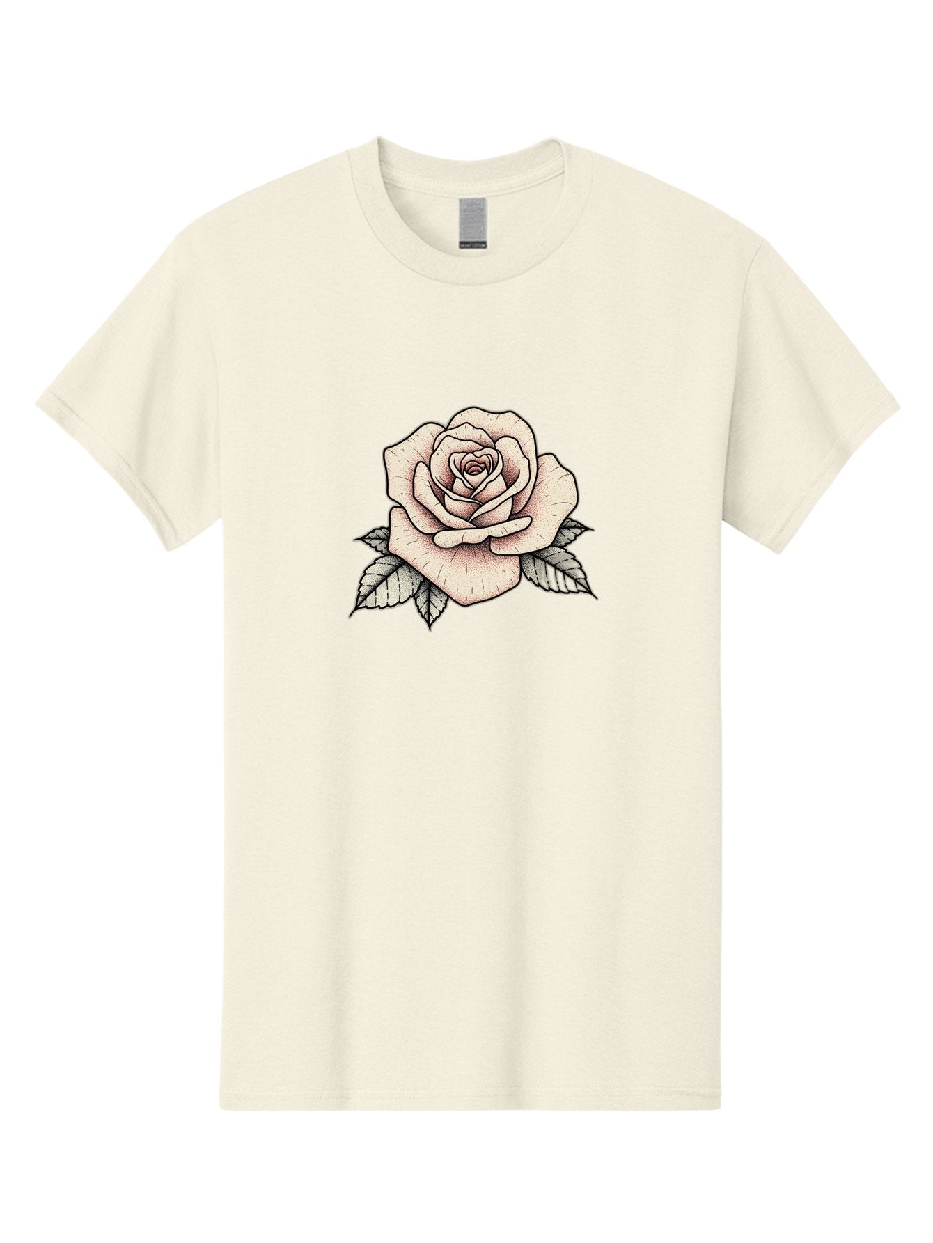 Rose-With-Leaves Men'S Graphic Tee, 100% Cotton, Comfortable Casual Summer Wear, Machine Washable, Tattoo Style Rose, Illustration Art, Floral Design, Love Symbol, Delicate Petals, Leafy Greens, Ink Art, Classic Flower Bae259