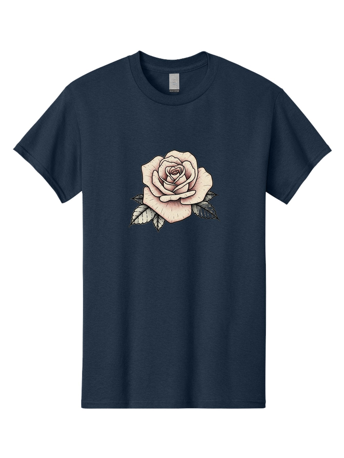 Rose-With-Leaves Men'S Graphic Tee, 100% Cotton, Comfortable Casual Summer Wear, Machine Washable, Tattoo Style Rose, Illustration Art, Floral Design, Love Symbol, Delicate Petals, Leafy Greens, Ink Art, Classic Flower Bae259 12