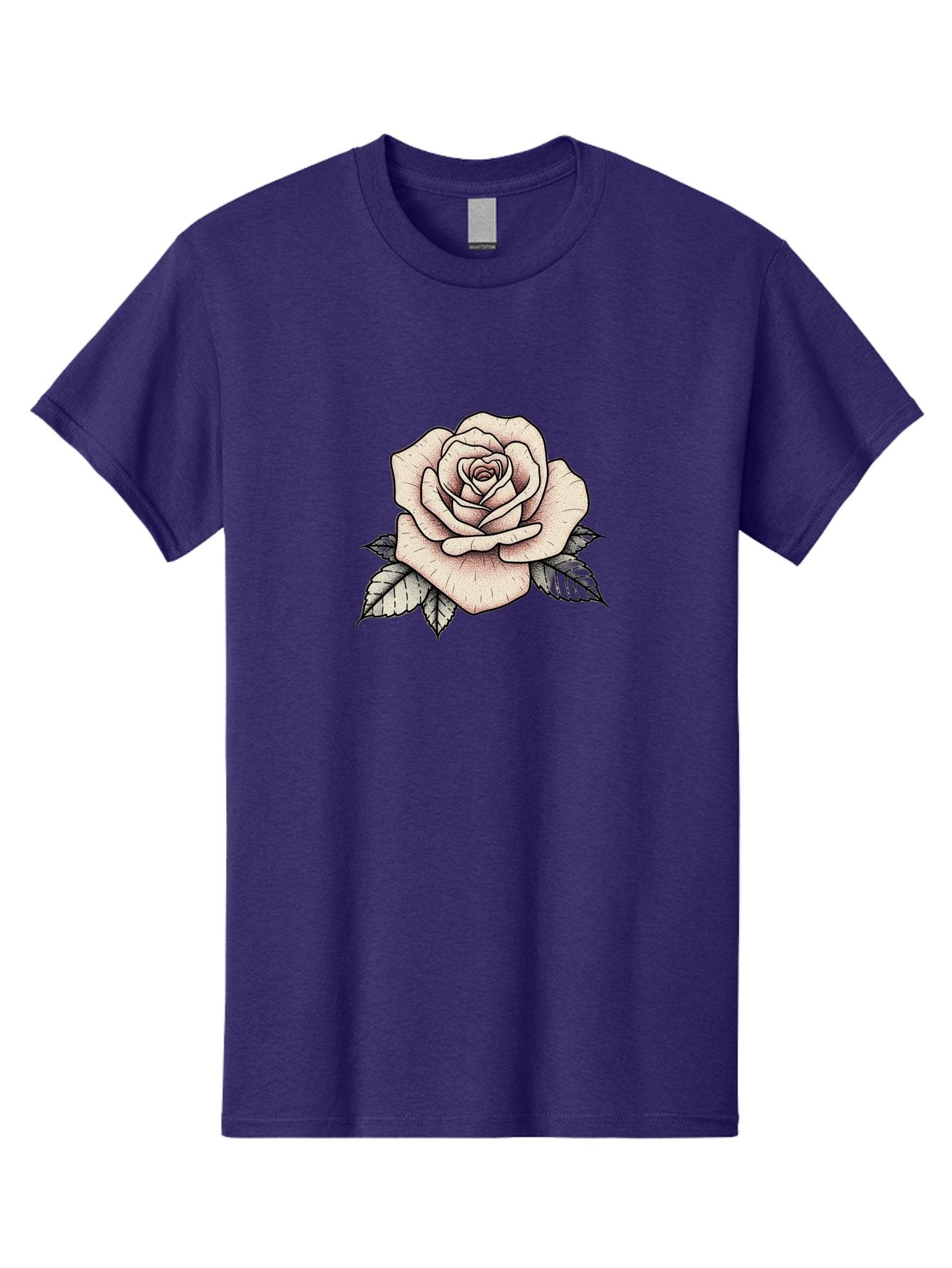 Rose-With-Leaves Men'S Graphic Tee, 100% Cotton, Comfortable Casual Summer Wear, Machine Washable, Tattoo Style Rose, Illustration Art, Floral Design, Love Symbol, Delicate Petals, Leafy Greens, Ink Art, Classic Flower Bae259 7