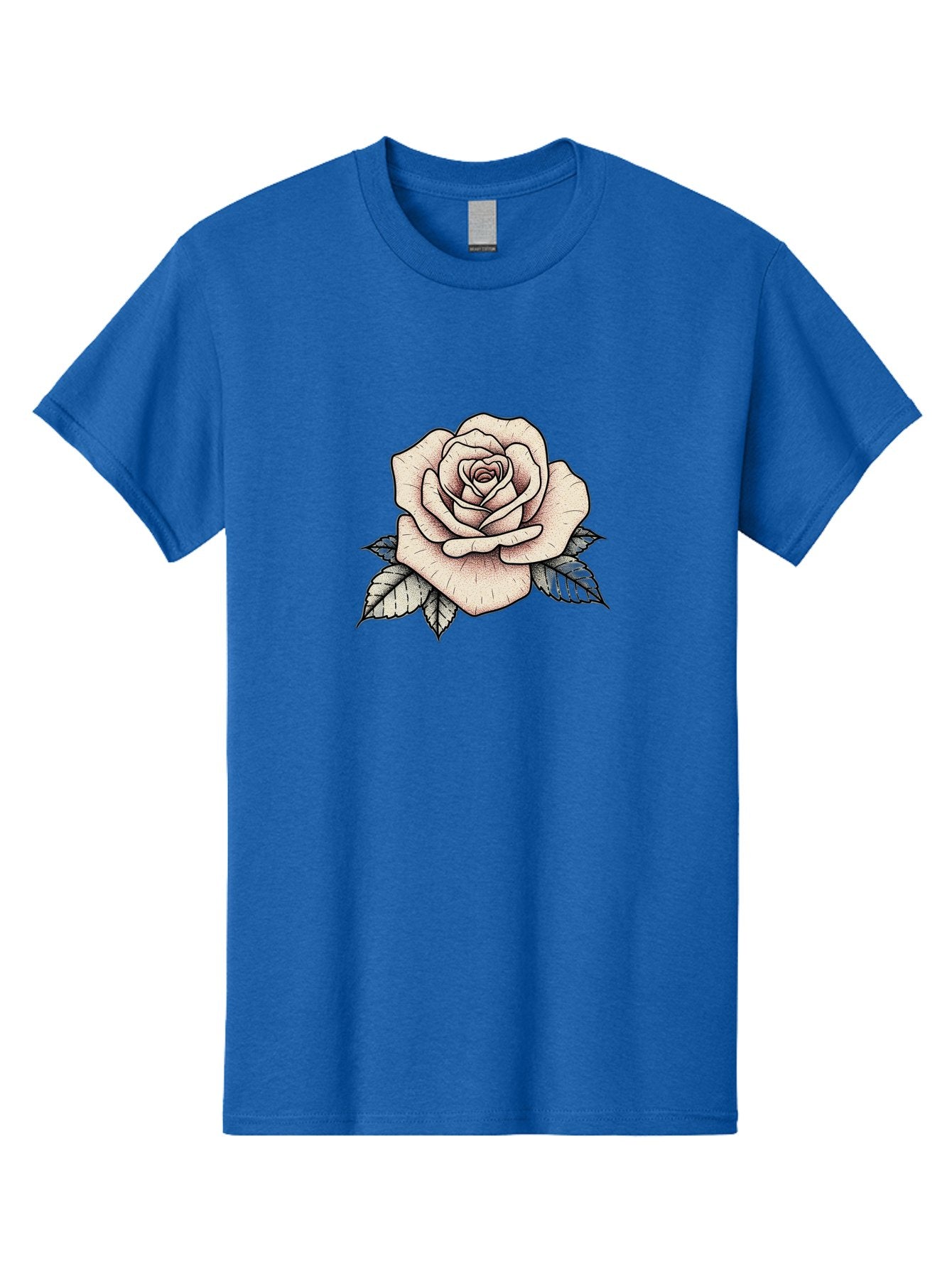 Rose-With-Leaves Men'S Graphic Tee, 100% Cotton, Comfortable Casual Summer Wear, Machine Washable, Tattoo Style Rose, Illustration Art, Floral Design, Love Symbol, Delicate Petals, Leafy Greens, Ink Art, Classic Flower Bae259 11