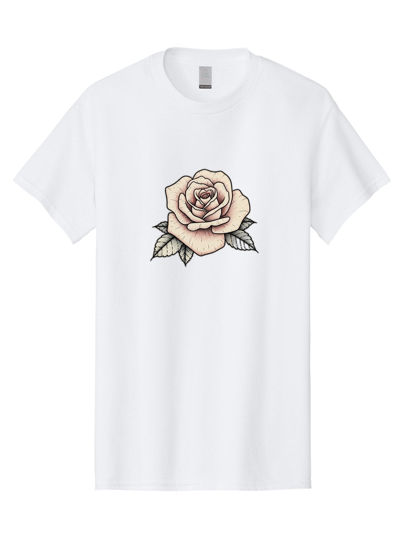 Rose-With-Leaves Men'S Graphic Tee, 100% Cotton, Comfortable Casual Summer Wear, Machine Washable, Tattoo Style Rose, Illustration Art, Floral Design, Love Symbol, Delicate Petals, Leafy Greens, Ink Art, Classic Flower Bae259 3