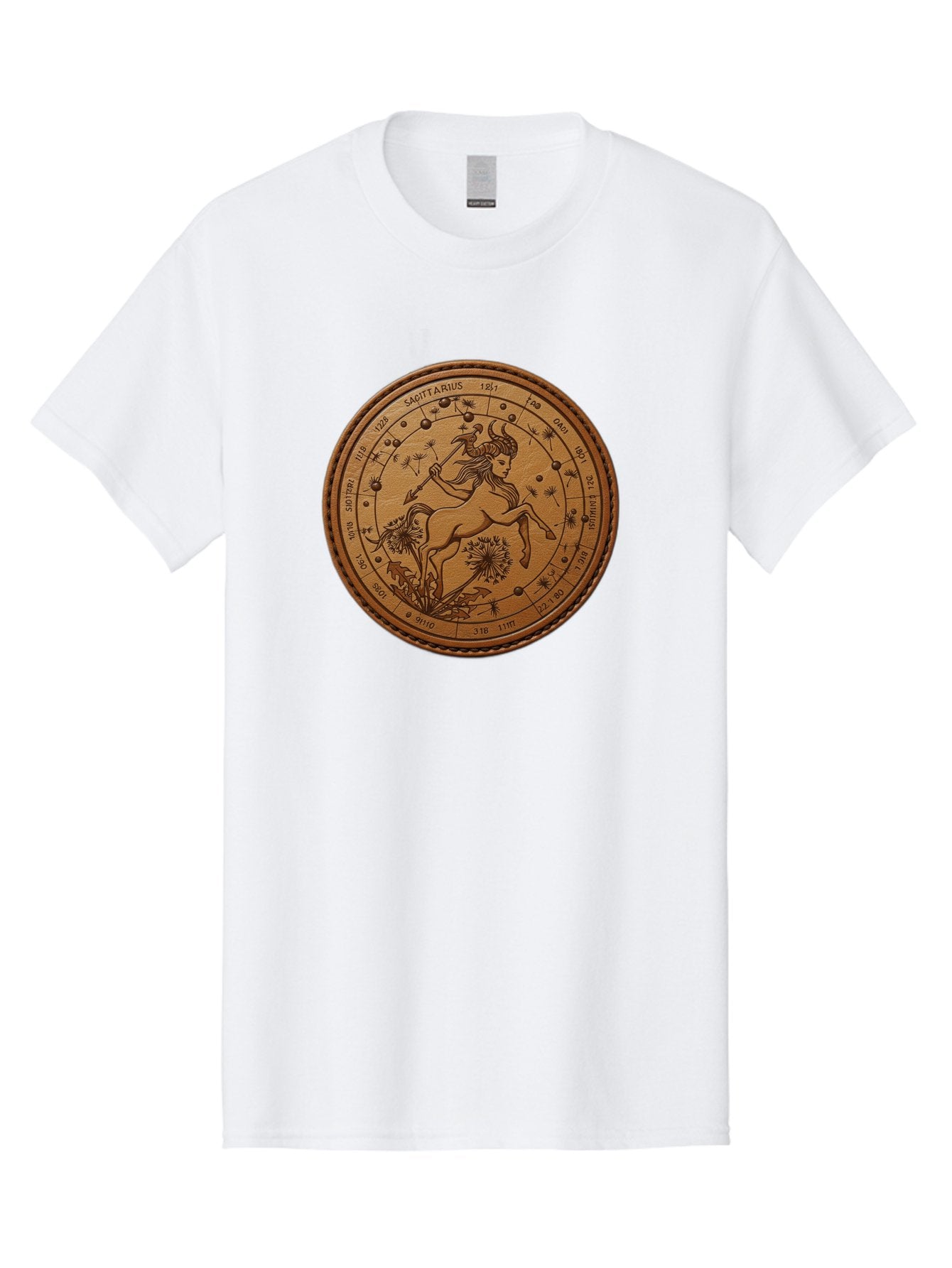 Sagittarius Men'S Graphic Tee, 100% Cotton, Comfortable Casual Summer Wear, Machine Washable, Sagittarius Zodiac Sign, Centaur Archer, Astrology Symbol, Horoscope Illustration, Dandelion Flowers, Celestial Map, Ancient Mythology, Mystical Art Bae263