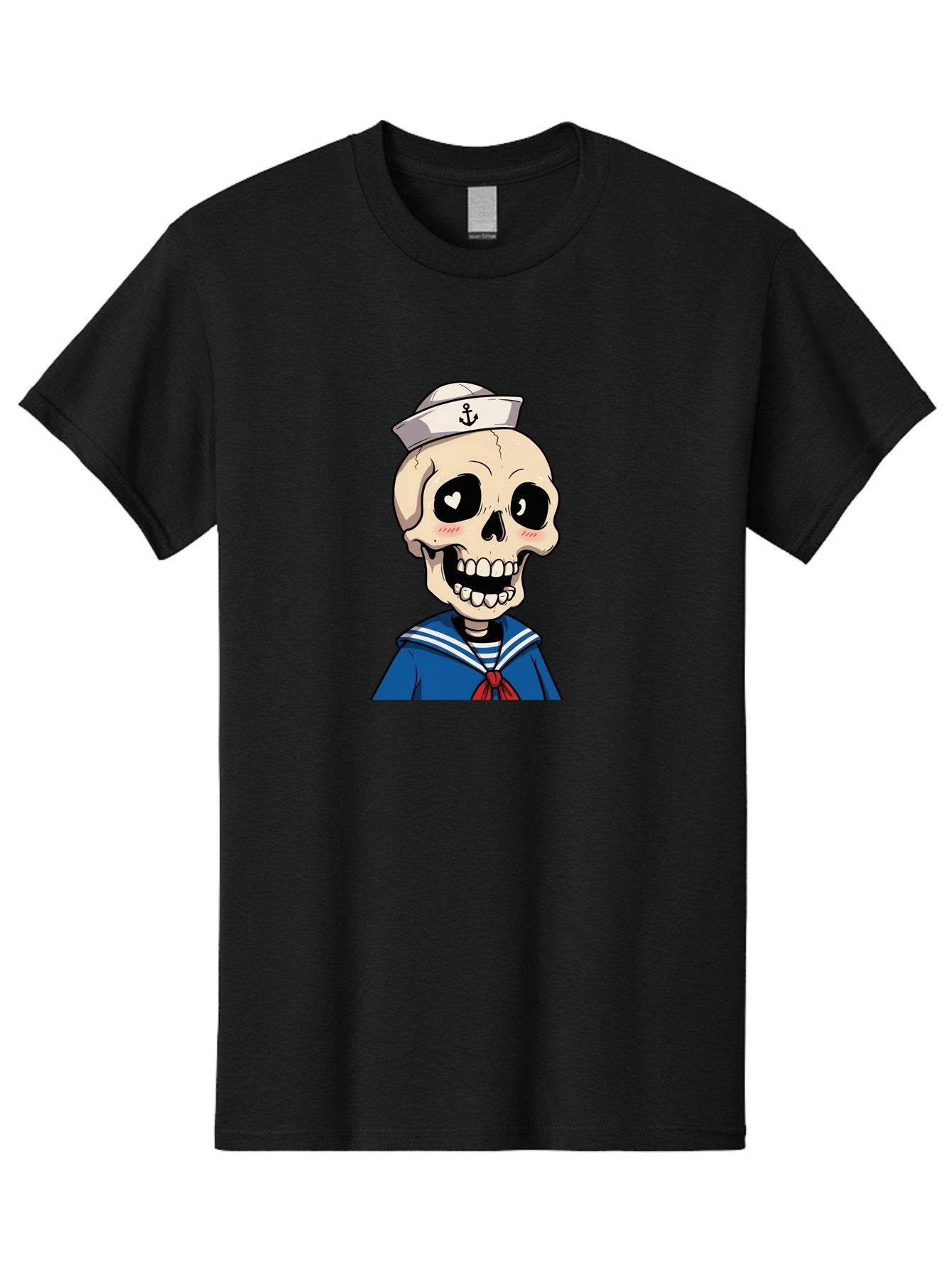 Sailor-Skull Men'S Graphic Tee, 100% Cotton, Comfortable Casual Summer Wear, Machine Washable, Cartoon Skull, Sailor Costume, Nautical Theme, Heart-Shaped Eye, Charming Smile, Kawaii Style, Quirky Character, Skeletal Figure, Anchor Hat, Bae264 6