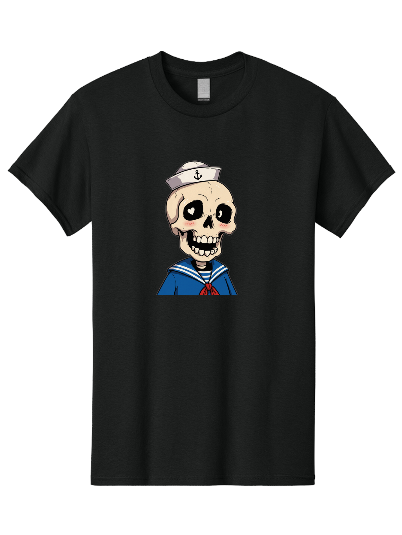 Sailor-Skull Men'S Graphic Tee, 100% Cotton, Comfortable Casual Summer Wear, Machine Washable, Cartoon Skull, Sailor Costume, Nautical Theme, Heart-Shaped Eye, Charming Smile, Kawaii Style, Quirky Character, Skeletal Figure, Anchor Hat, Bae264 7